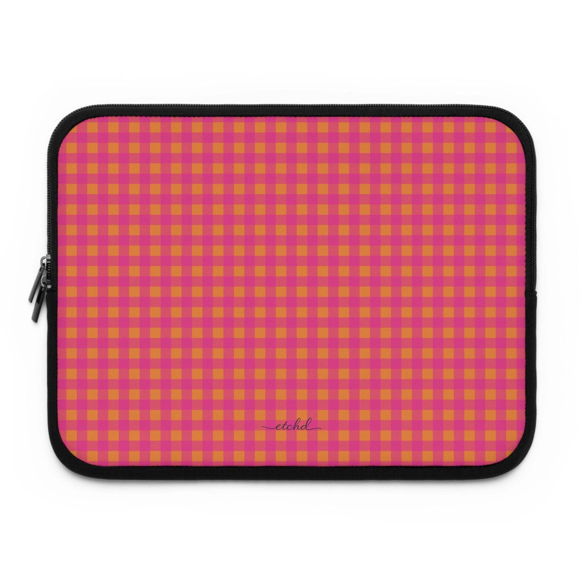 Pink & Orange Gingham Laptop Sleeve by etchd