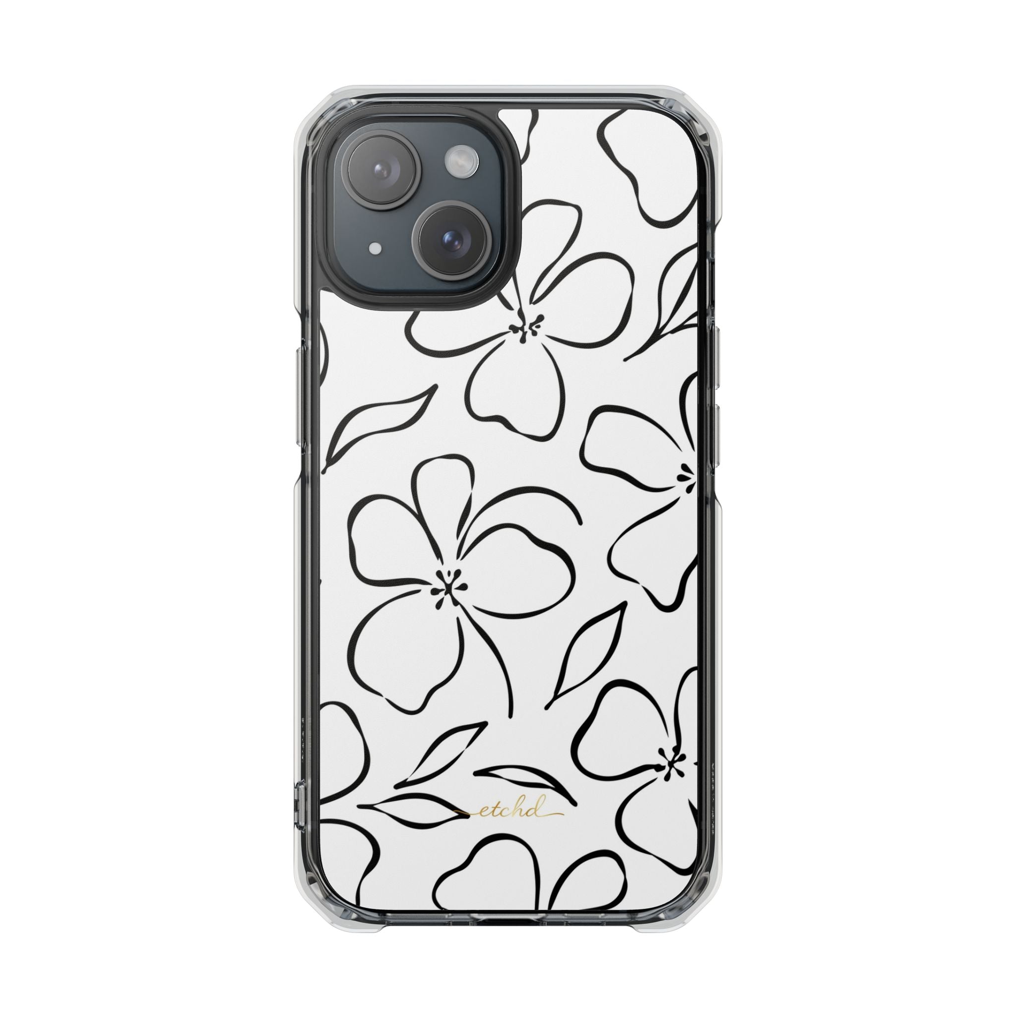 White & Black Floral Clear Magnetic Phone Case by etchd, view 2
