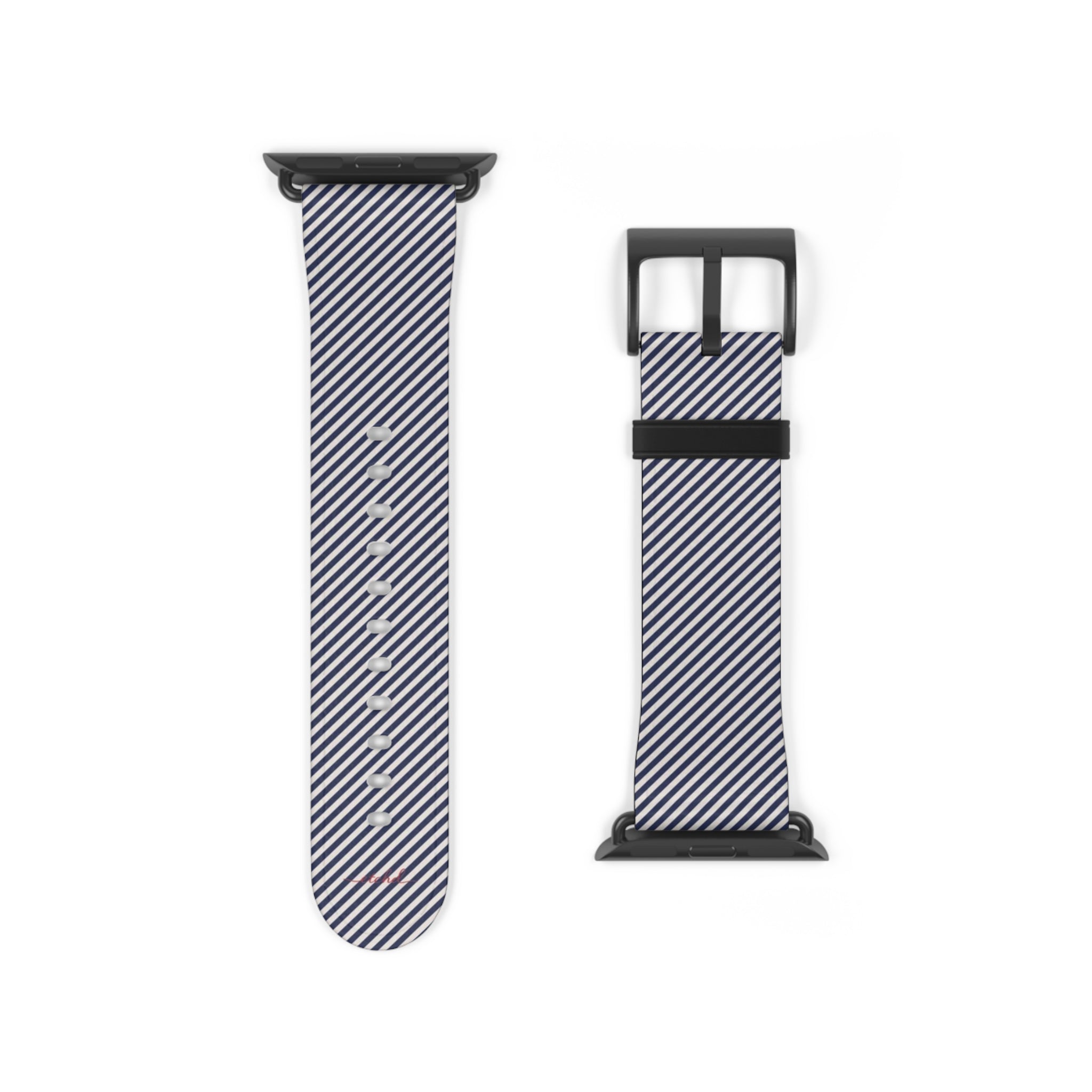 Navy & Cream Striped Diagonal Smartwatch Strap by etchd, view 9