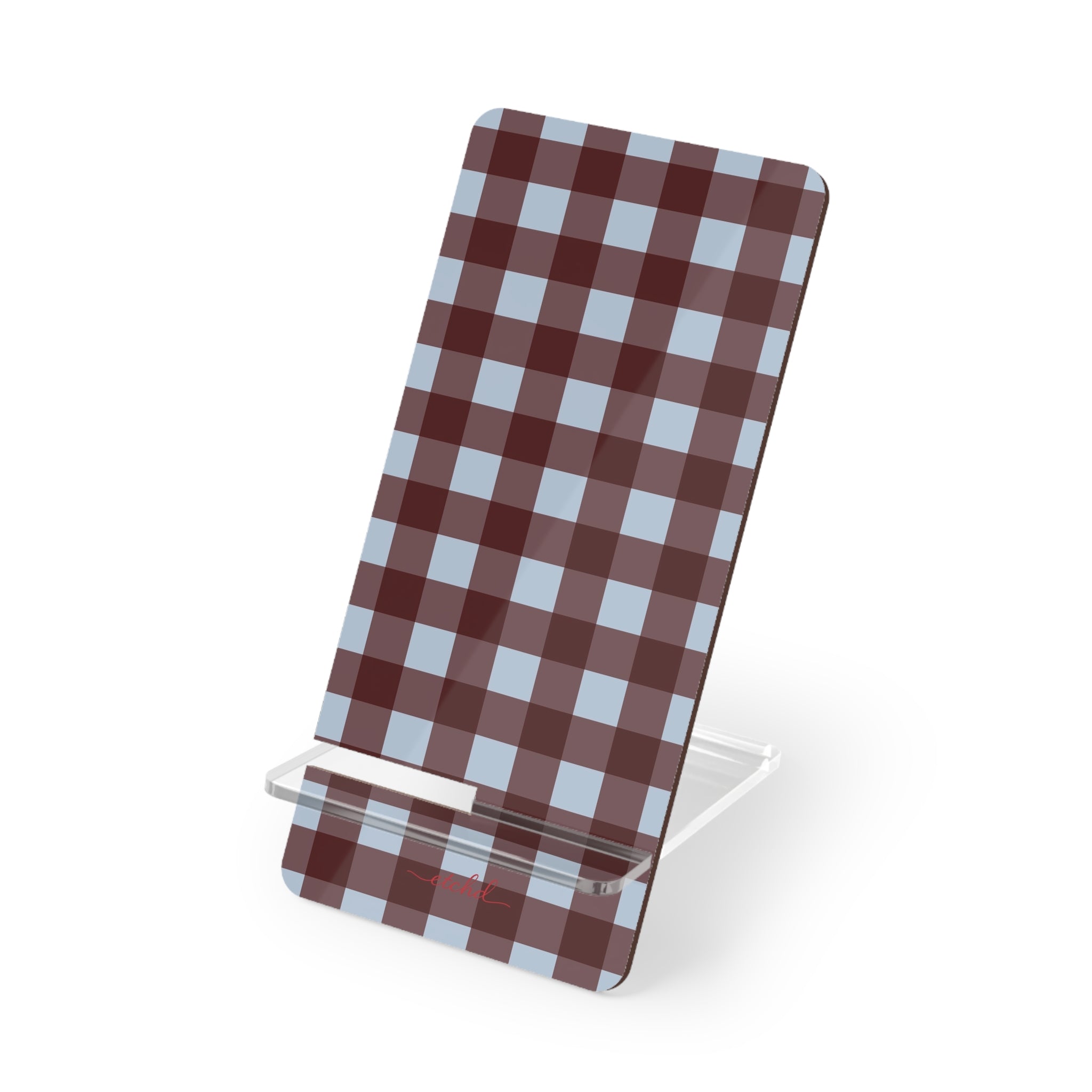 Blue & Cherry Gingham Phone Stand by etchd