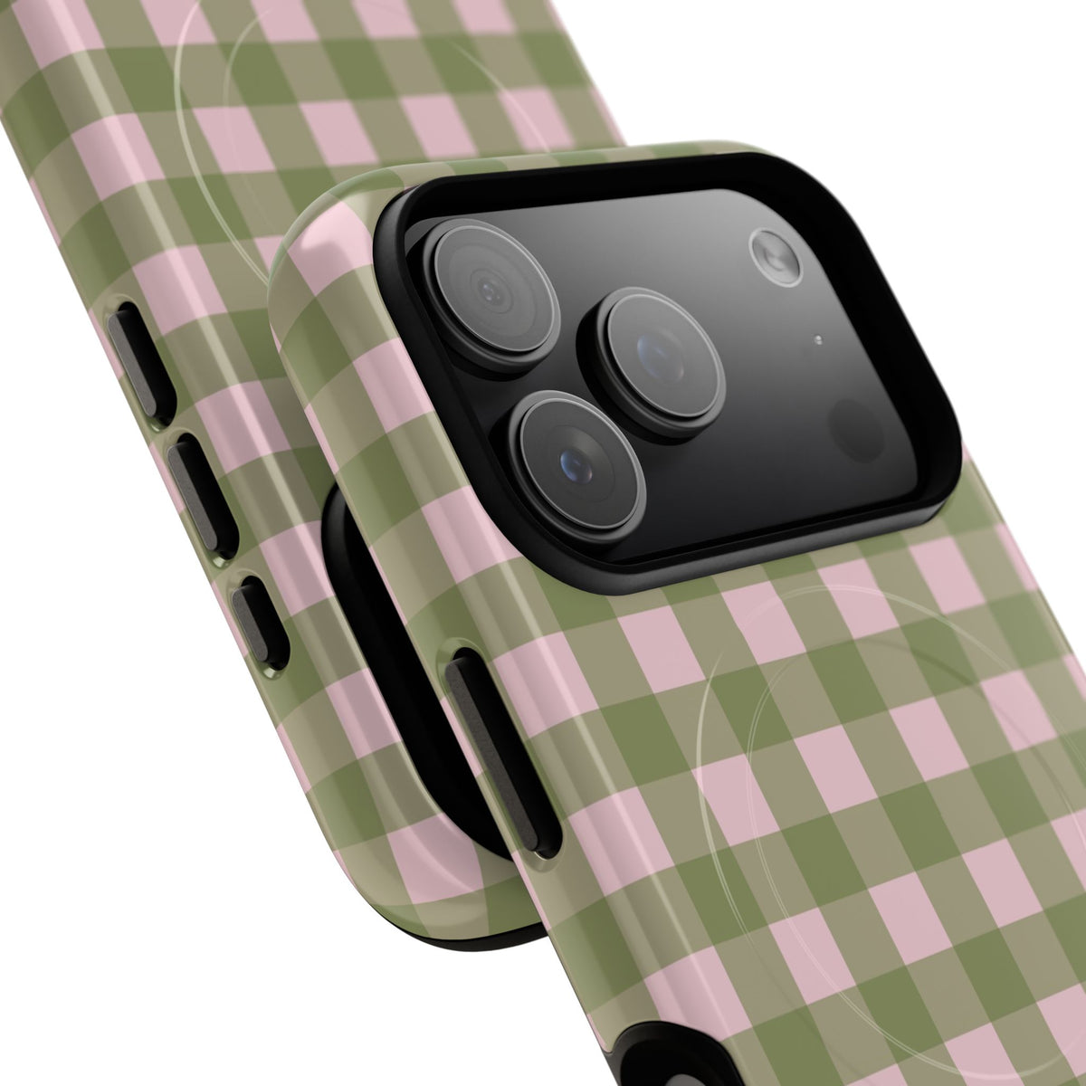 Green & Pink Gingham Magnetic Phone Case by etchd, view 99