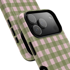 Green & Pink Gingham Magnetic Phone Case by etchd, view 99