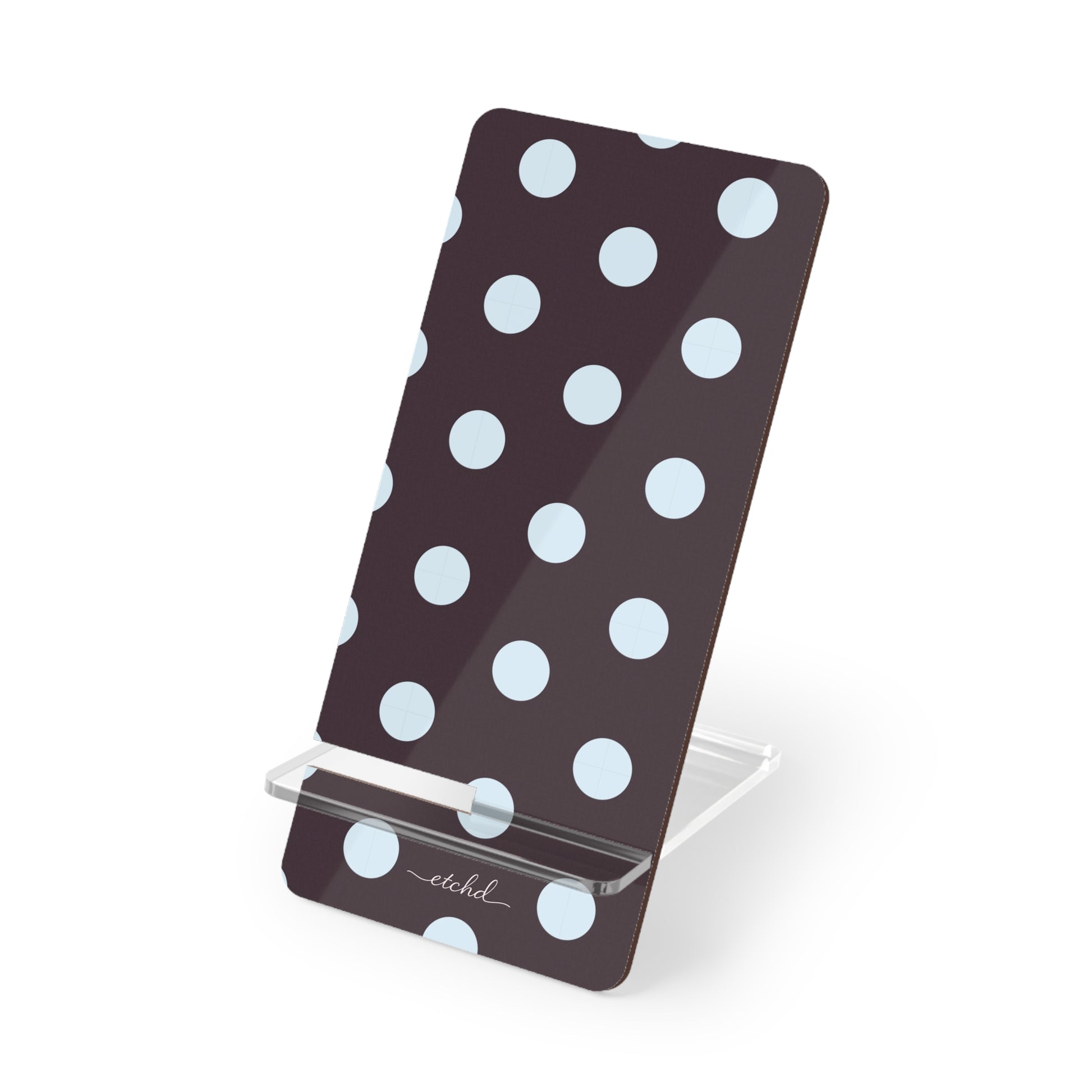 Blue And Plum Polka Dot Phone Stand by etchd