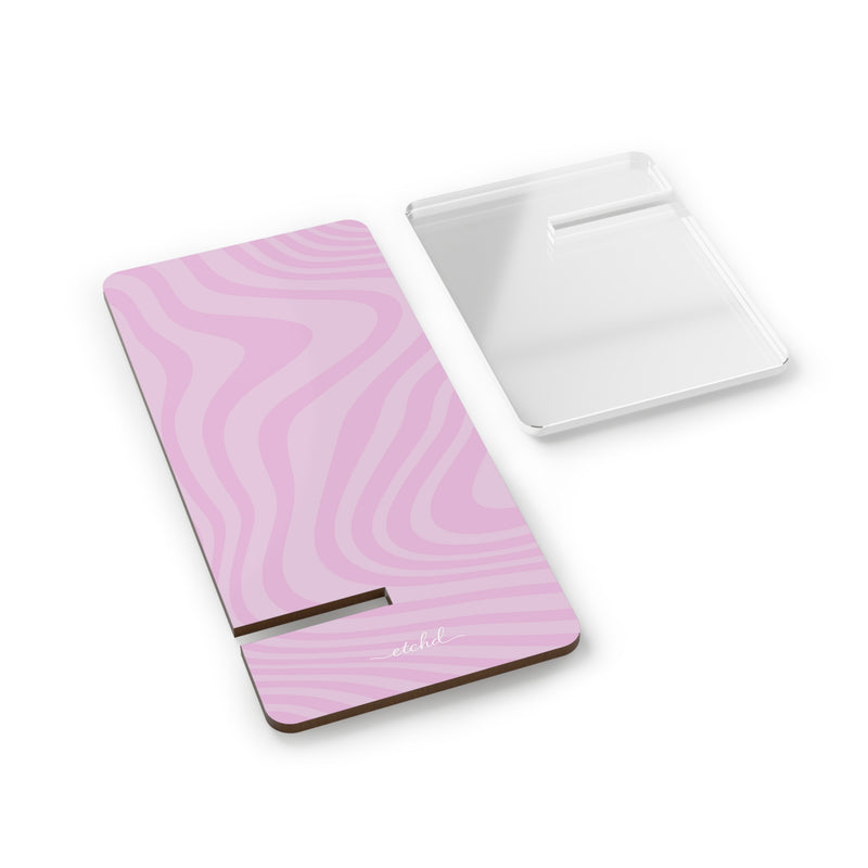 Pink Curved Lines Phone Stand by etchd, view 2