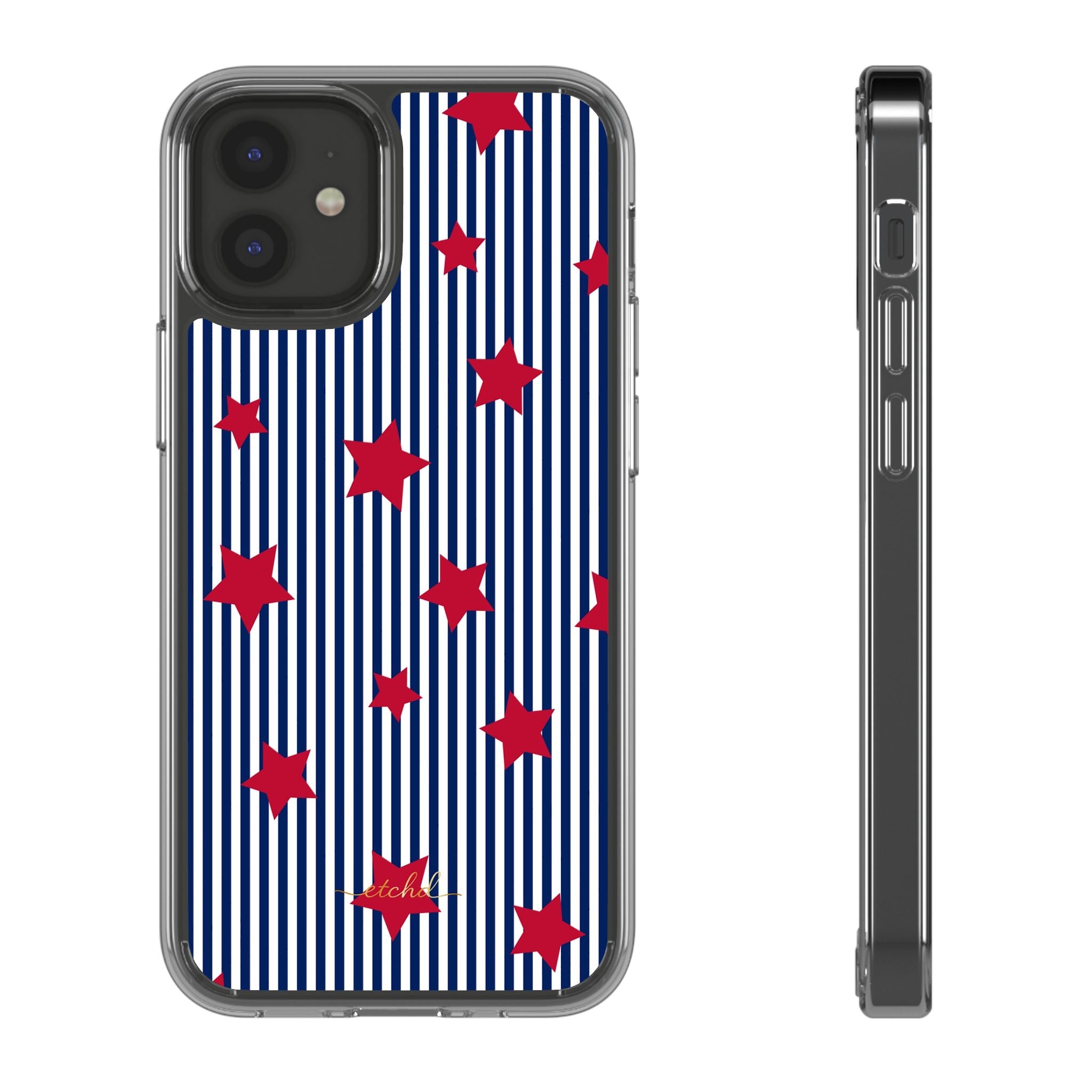 Blue Stripes & Red Stars Clear Phone Case by etchd, view 2
