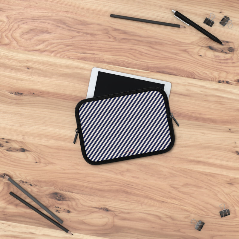 Navy & Cream Striped Diagonal Laptop Sleeve by etchd, view 14