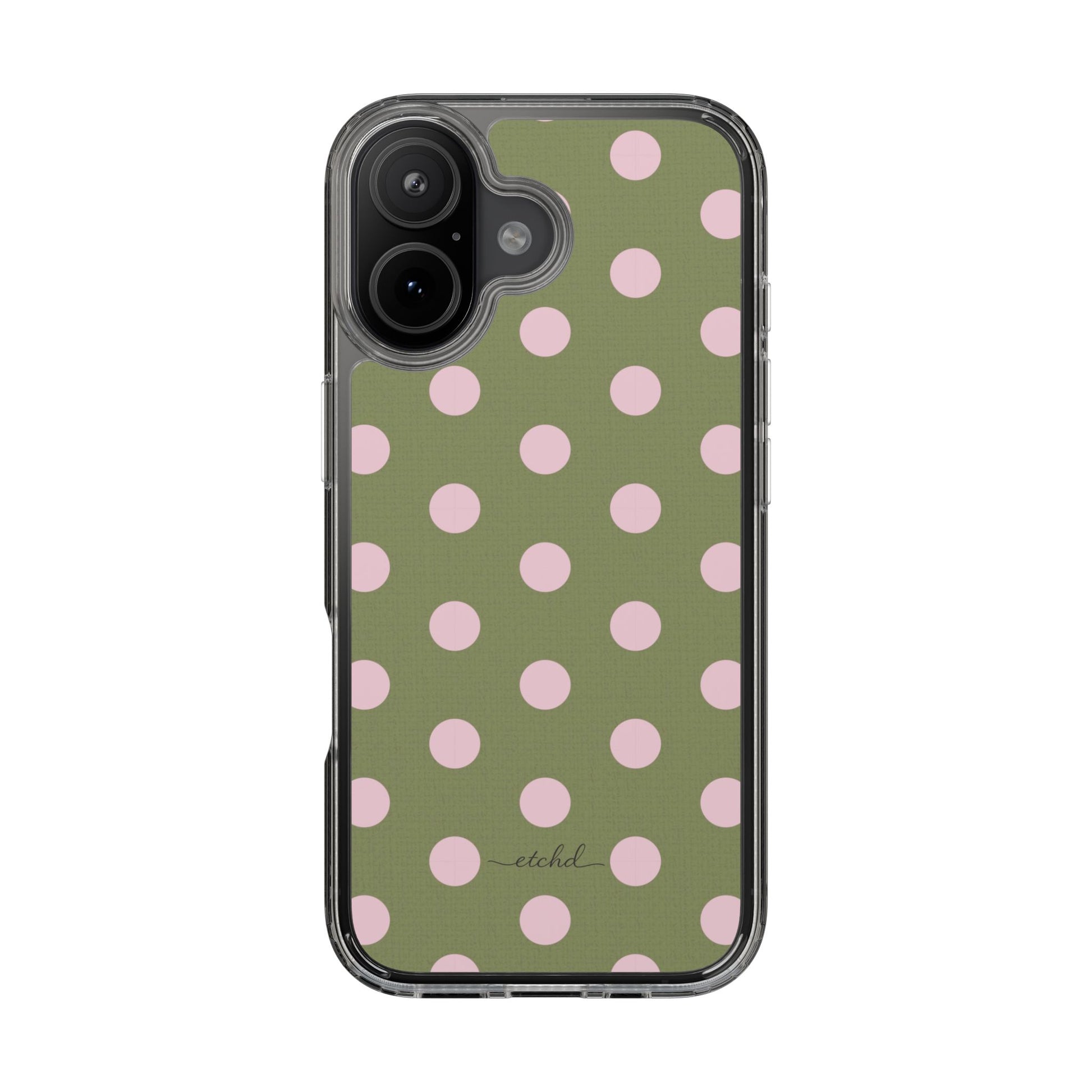 Pink And Green Polka Dot Clear Phone Case by etchd, view 35
