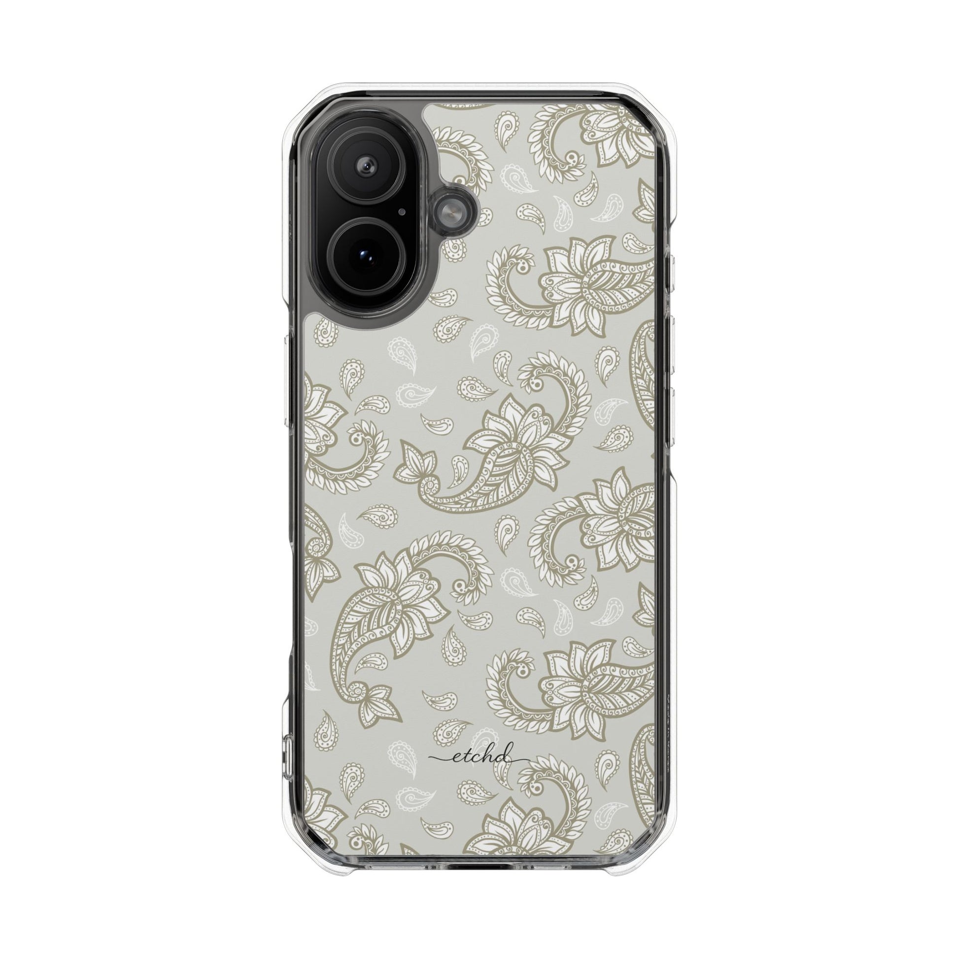 Beige Paisley Clear Magnetic Phone Case by etchd, view 13
