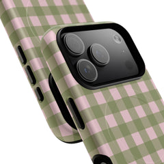 Green & Pink Gingham Magnetic Phone Case by etchd, view 100