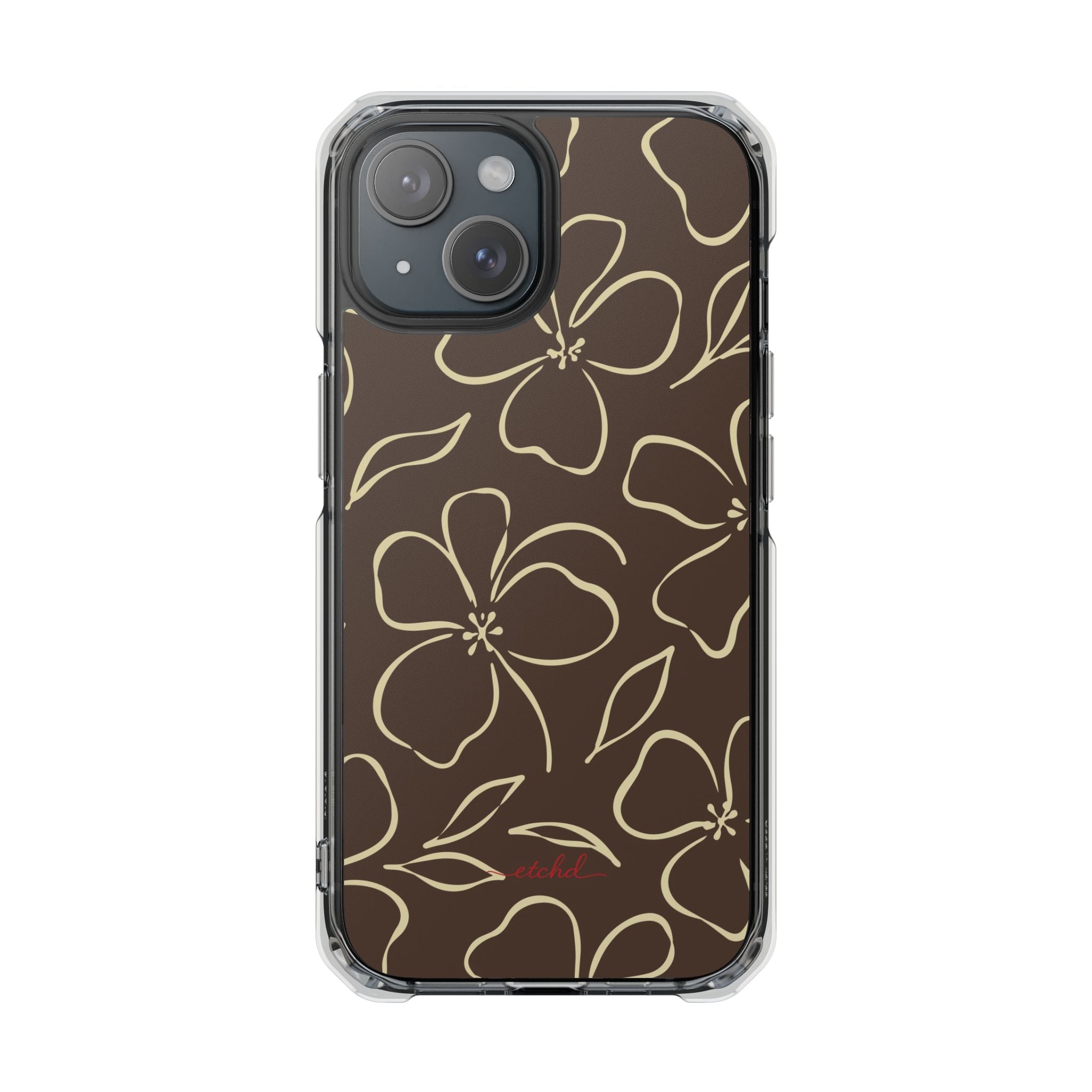 Butter & Brown Floral Funda transparente magnética para móvil de etchd, vista 2
