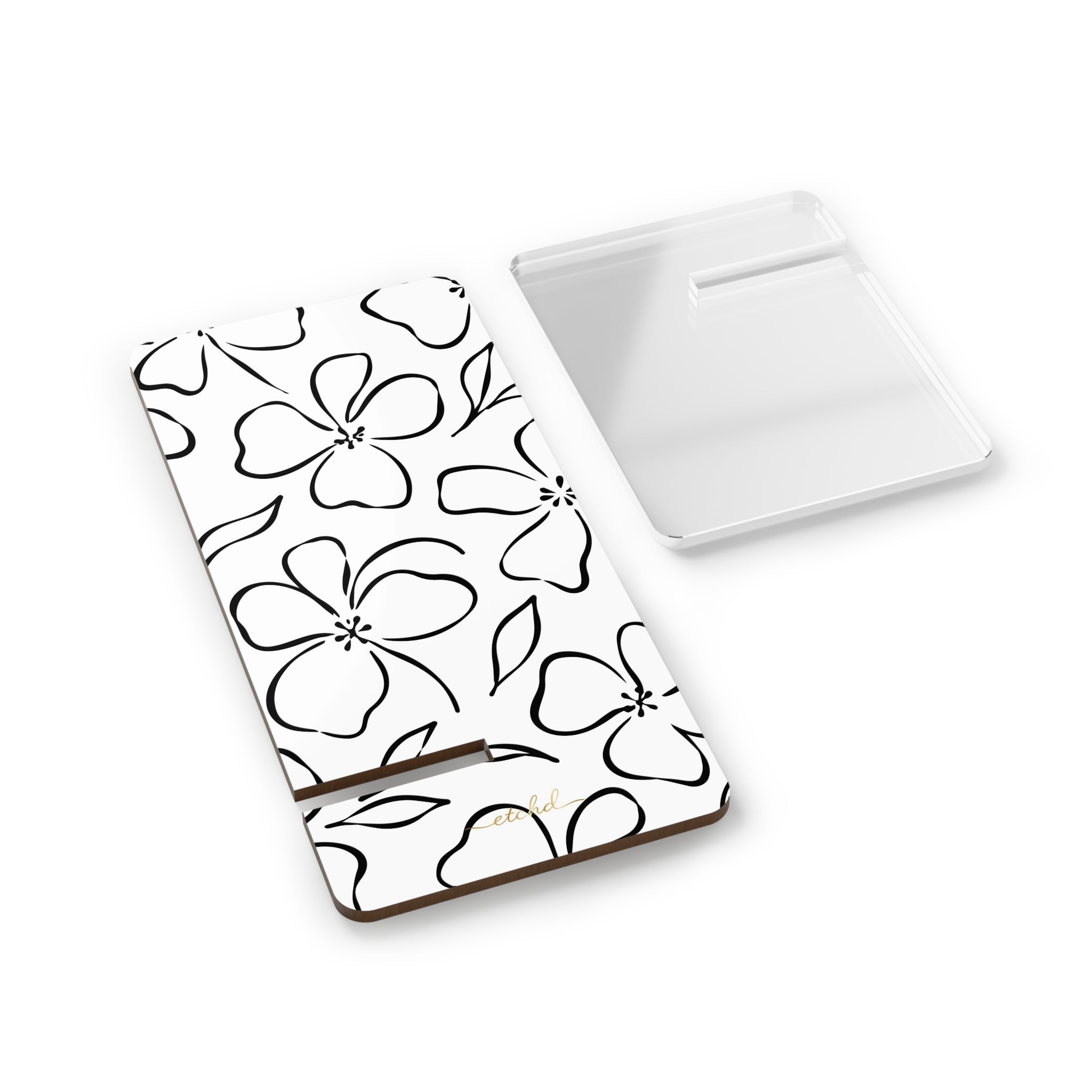 White & Black Floral Phone Stand by etchd, view 2