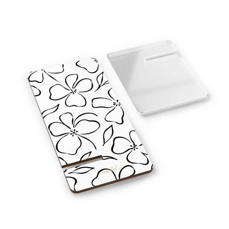 White & Black Floral Phone Stand by etchd, view 2