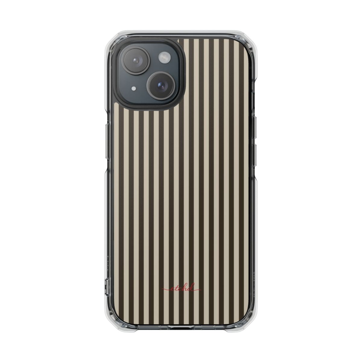 Cream & Brown Striped Funda transparente magnética para móvil de etchd, vista 2