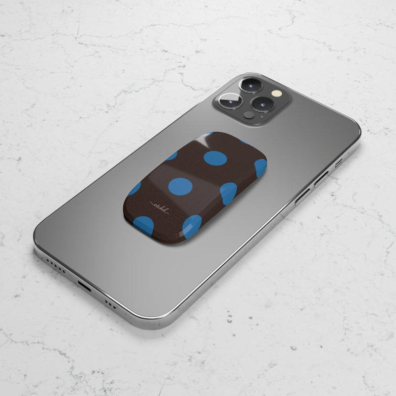Cerulean & Espresso Polka Dot Click-On Phone Grip by etchd, view 5