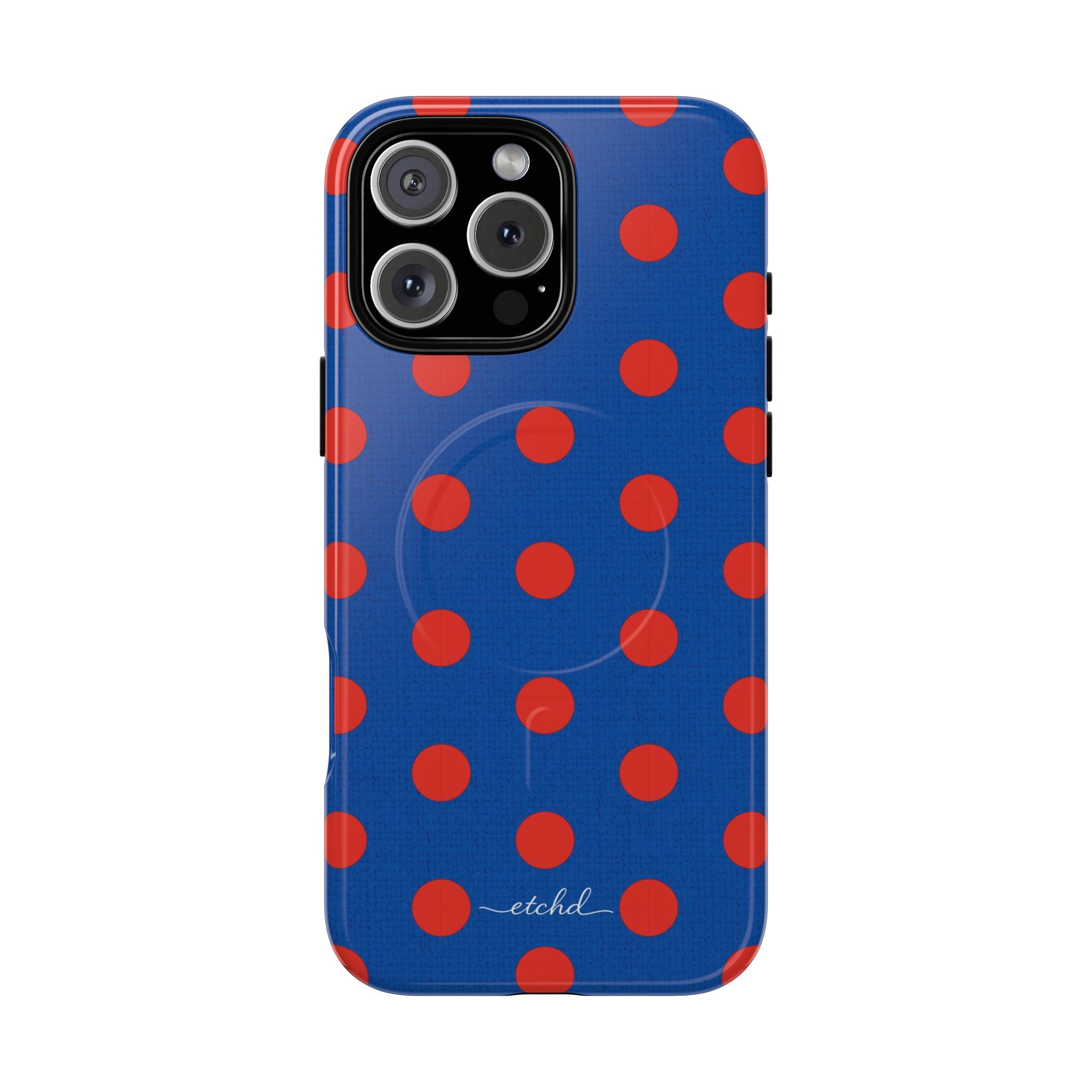 Poppy And Cobalt Polka Dot Magnetic Phone Case by etchd