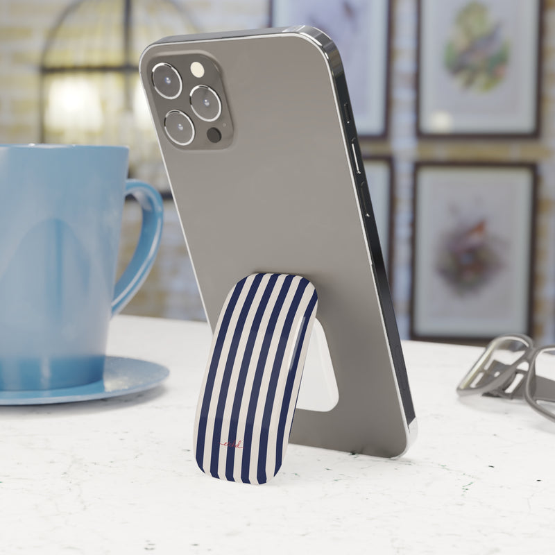 Navy & Cream Striped Click-On Phone Grip by etchd, view 3