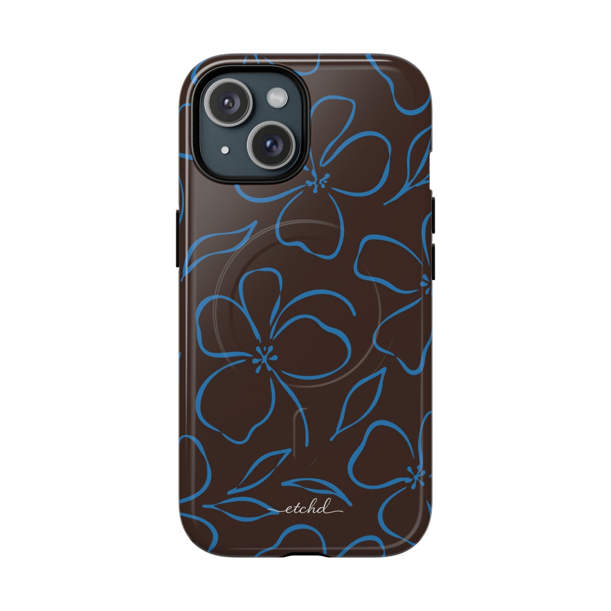 Espresso & Cerulean Floral Funda magnética para móvil de etchd, vista 2