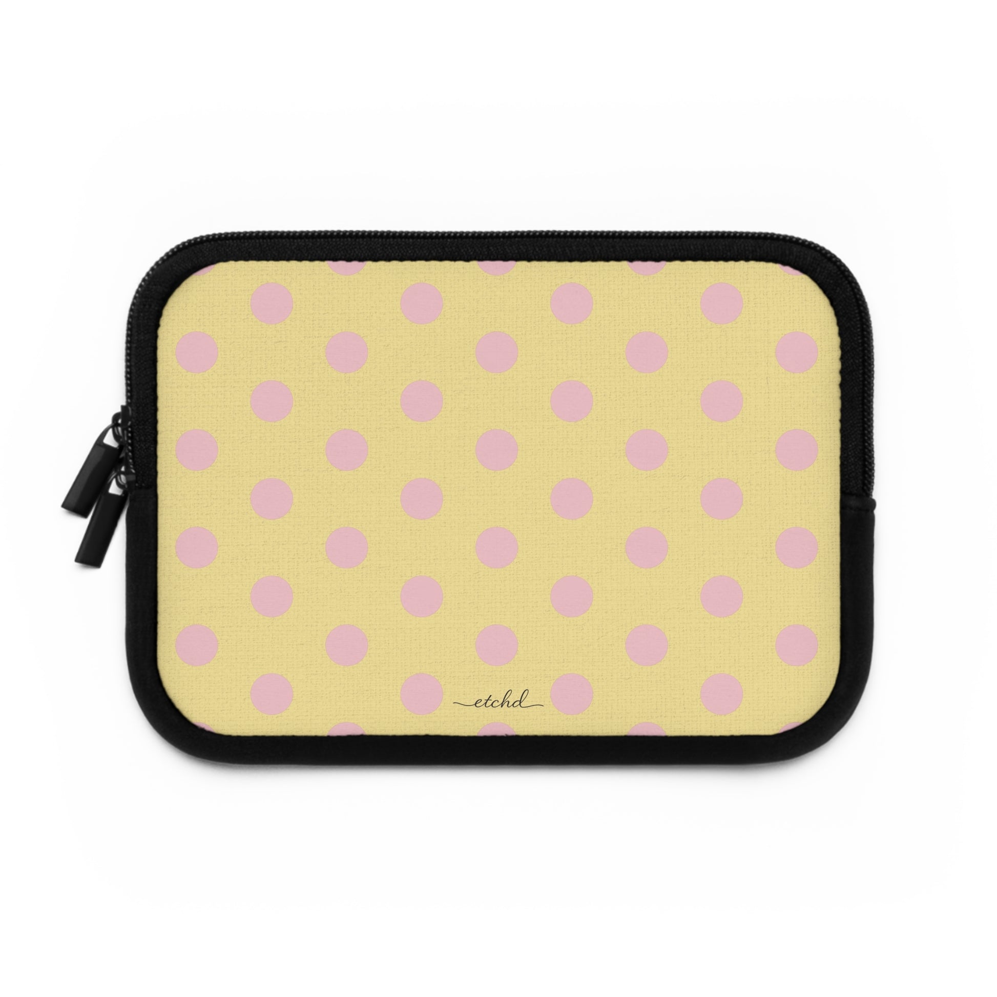 Pink And Butter Polka Dot Laptop Sleeve by etchd, view 2