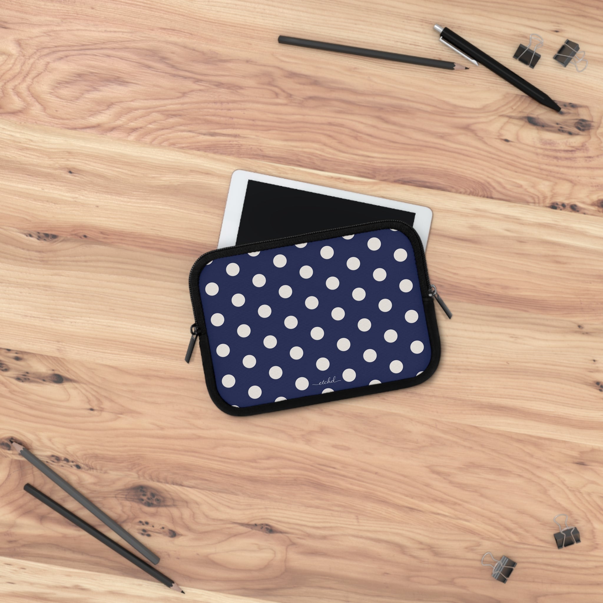 Cream & Navy Polka Dot Laptop Sleeve by etchd, view 14