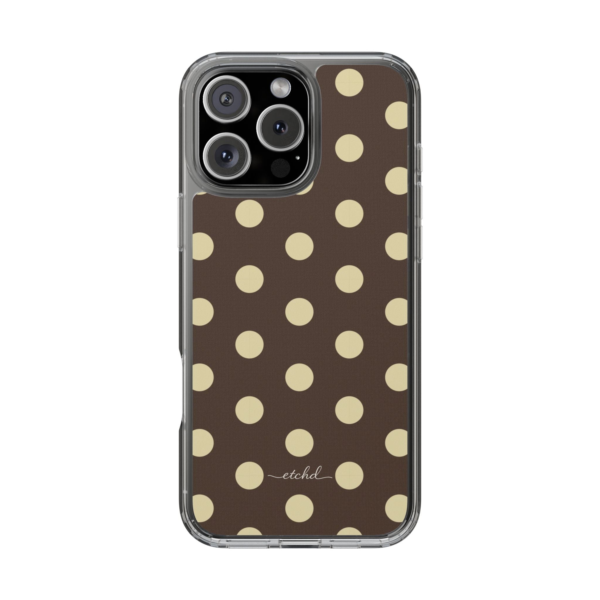 Brown And Butter Yellow Polka Dot Clear Phone Case by etchd