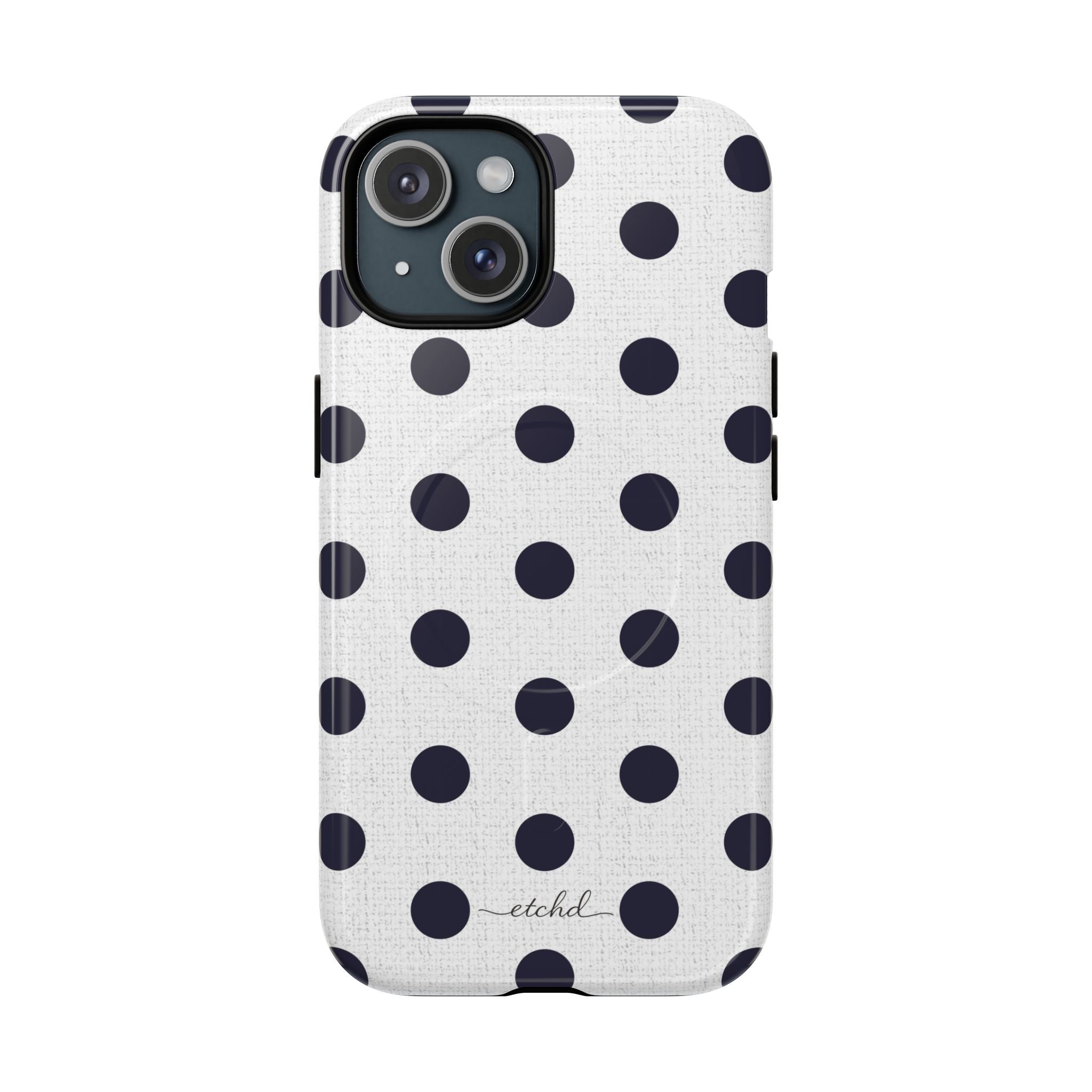 Navy & White Polka Dot Magnetic Phone Case by etchd, view 2