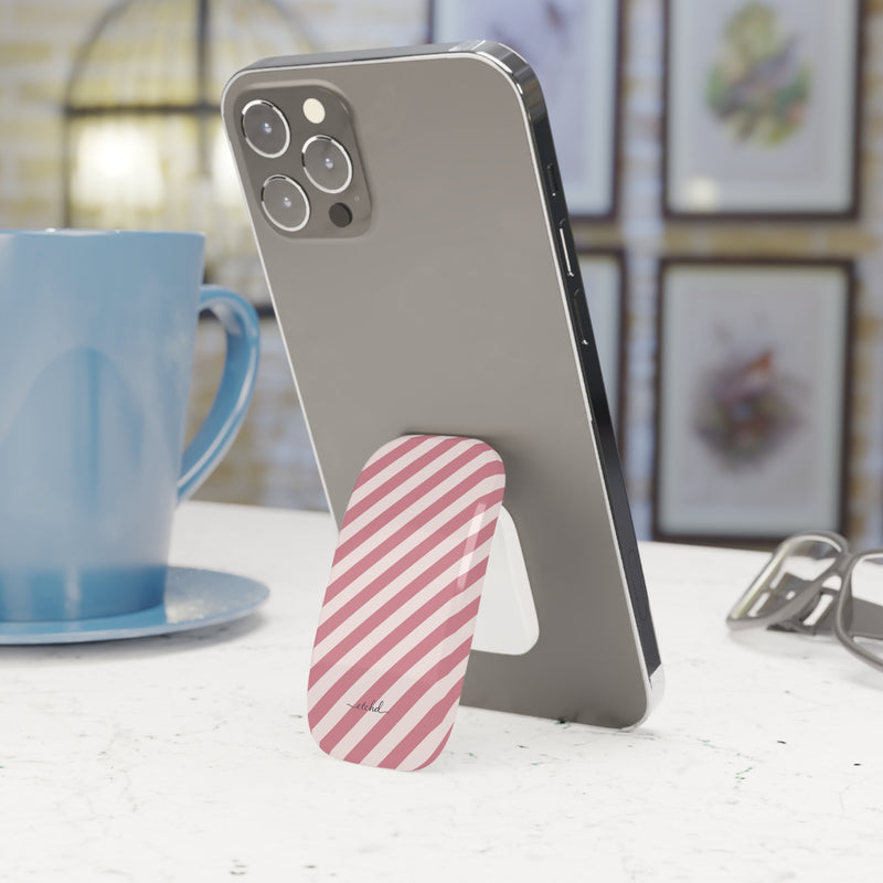 Blush & Cream Striped Diagonal Click-On Phone Grip by etchd, view 3