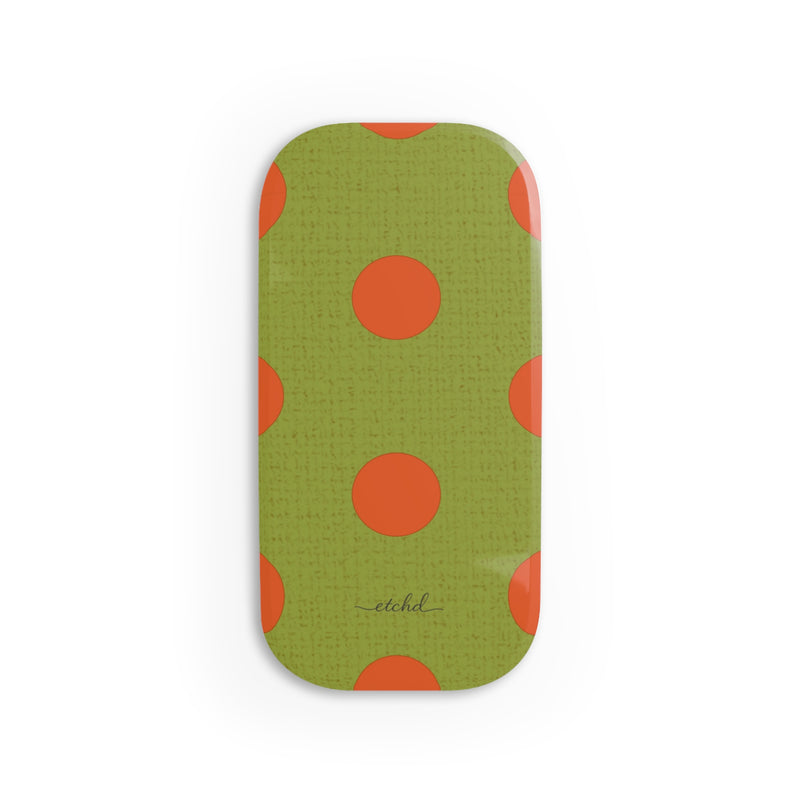 Persimmon And Wasabi Polka Dot Click-On Phone Grip by etchd