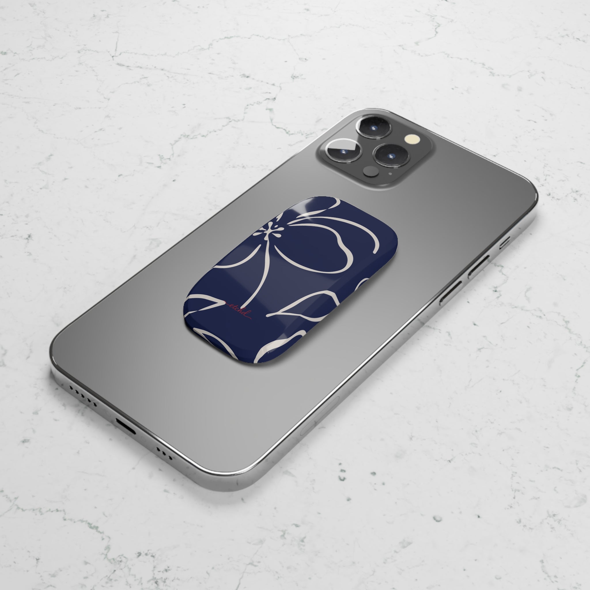 Navy & Cream Floral Click-On Phone Grip by etchd, view 5