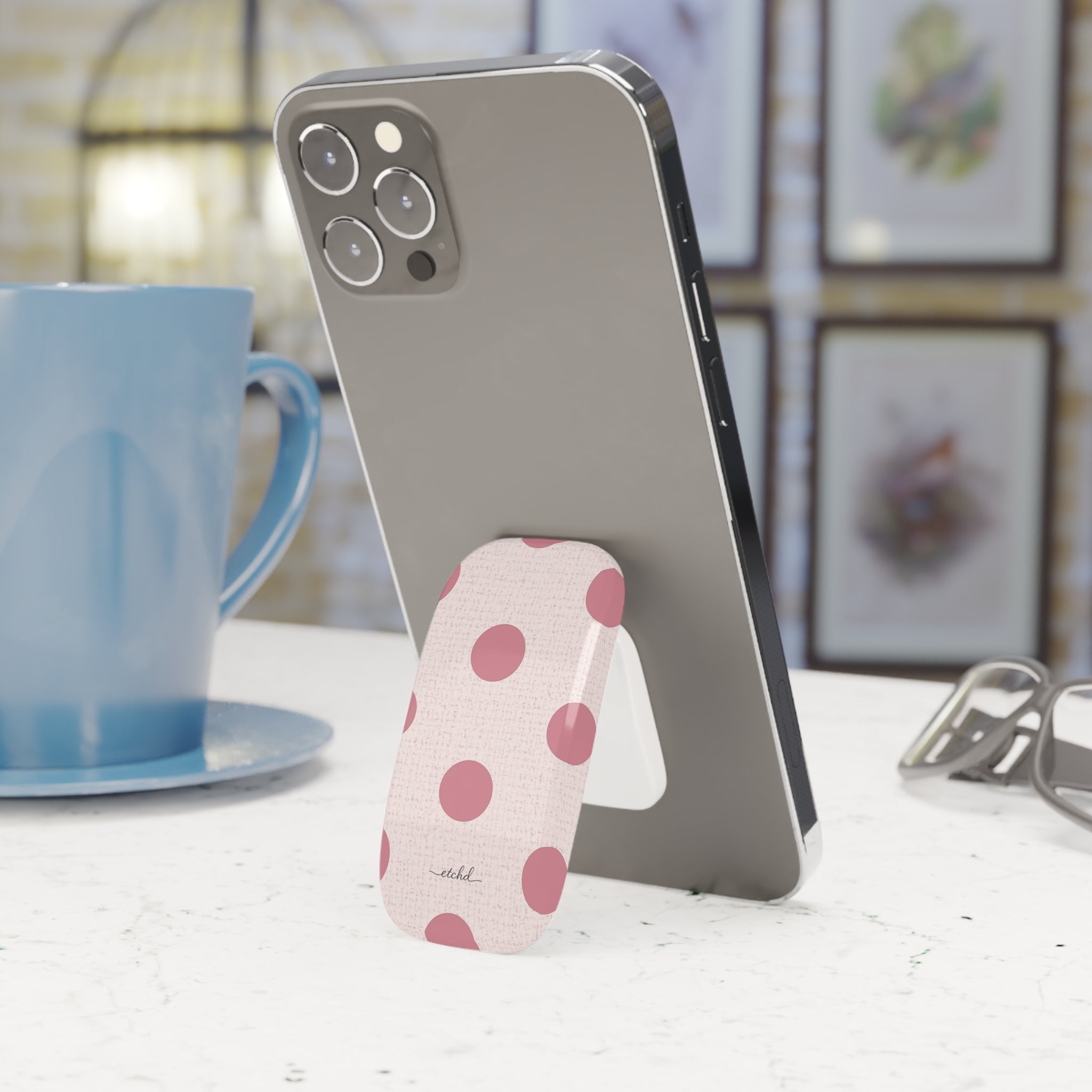 Blush Polka Dot Click-On Phone Grip by etchd, view 3
