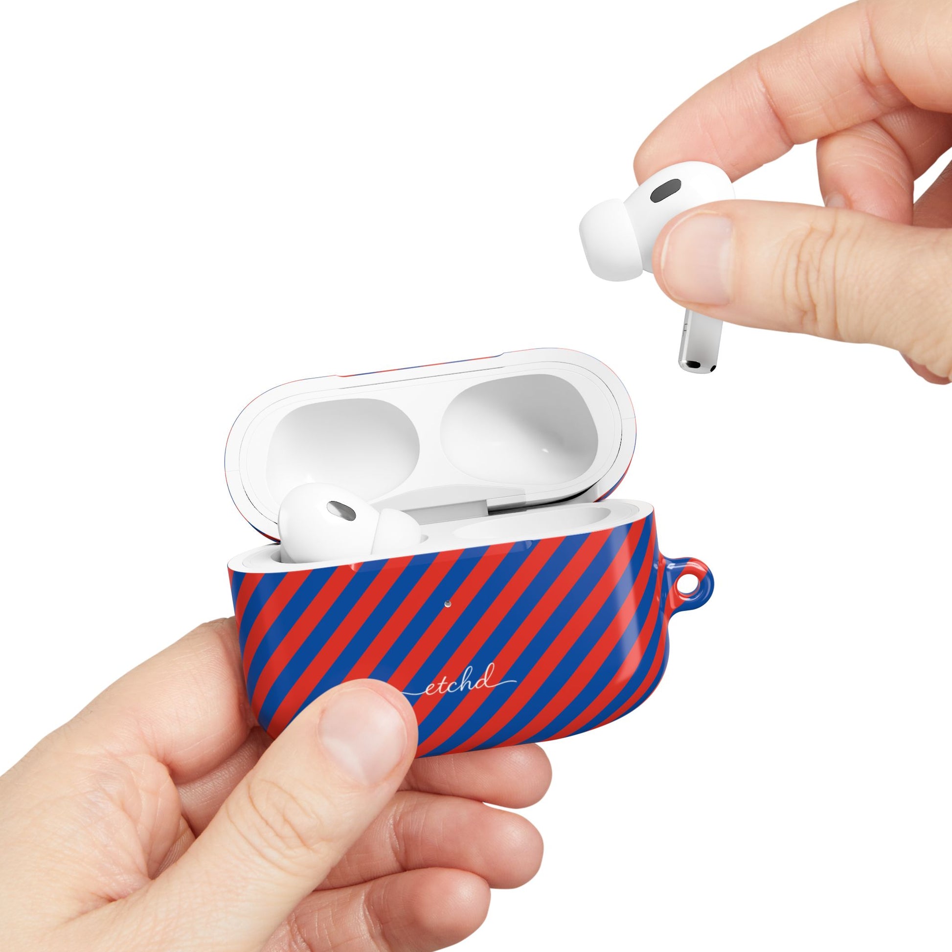 Cobalt & Poppy Striped Diagonal AirPod Case by etchd, view 11