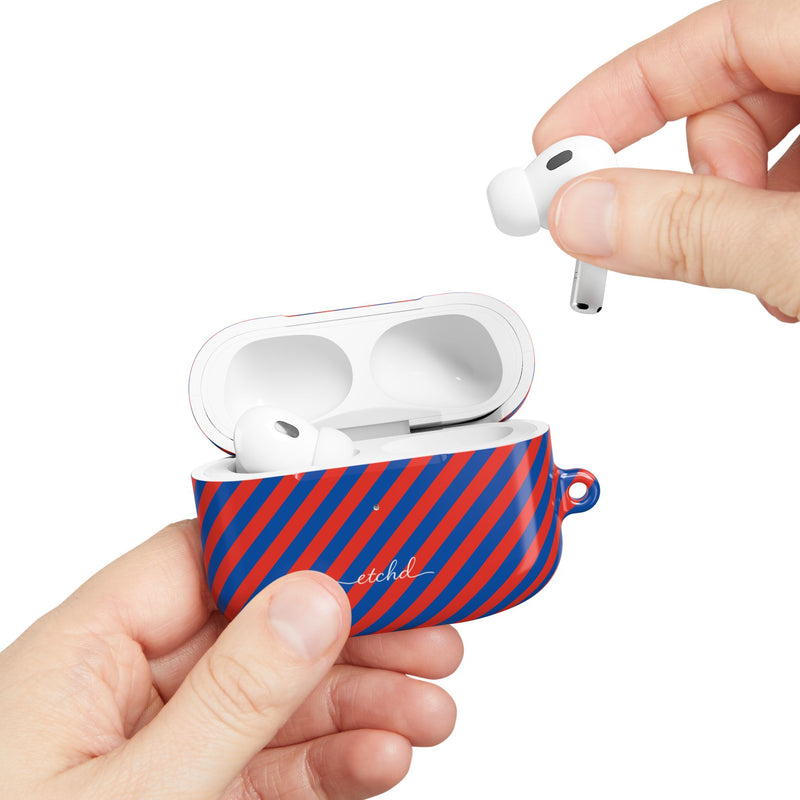 Cobalt & Poppy Striped Diagonal AirPod Case by etchd, view 11