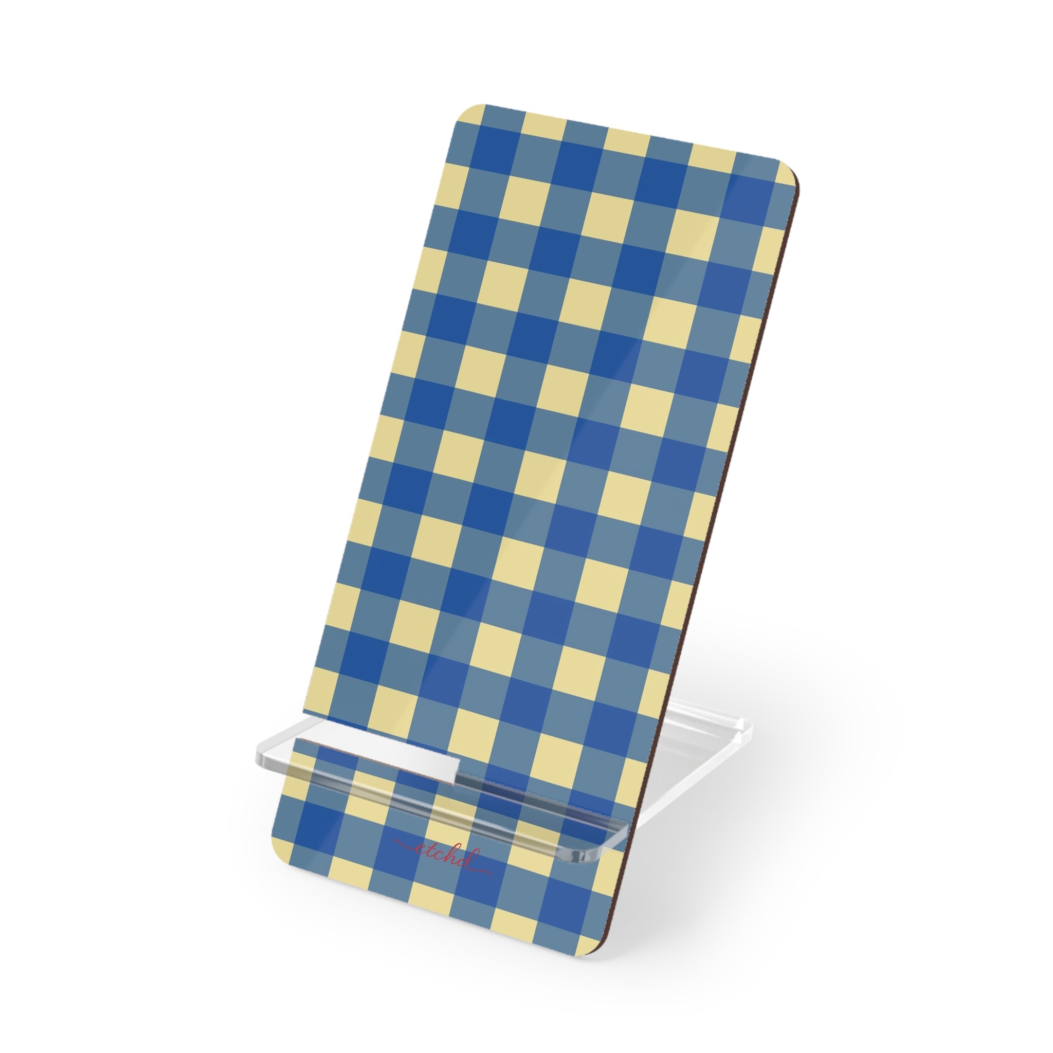 Butter & Cobalt Gingham Phone Stand by etchd