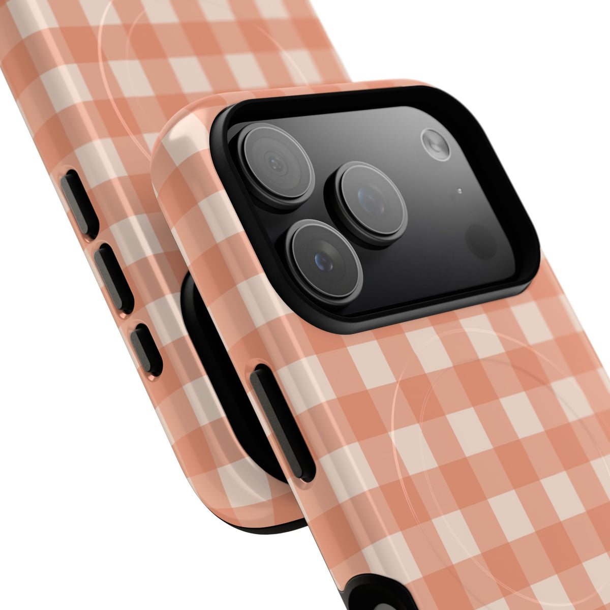 Coral & Cream Gingham Magnetic Phone Case by etchd, view 99