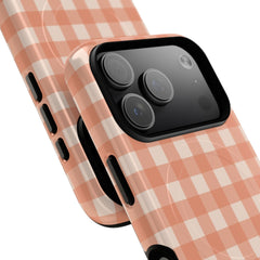 Coral & Cream Gingham Magnetic Phone Case by etchd, view 99
