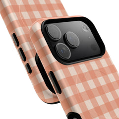 Coral & Cream Gingham Magnetic Phone Case by etchd, view 100