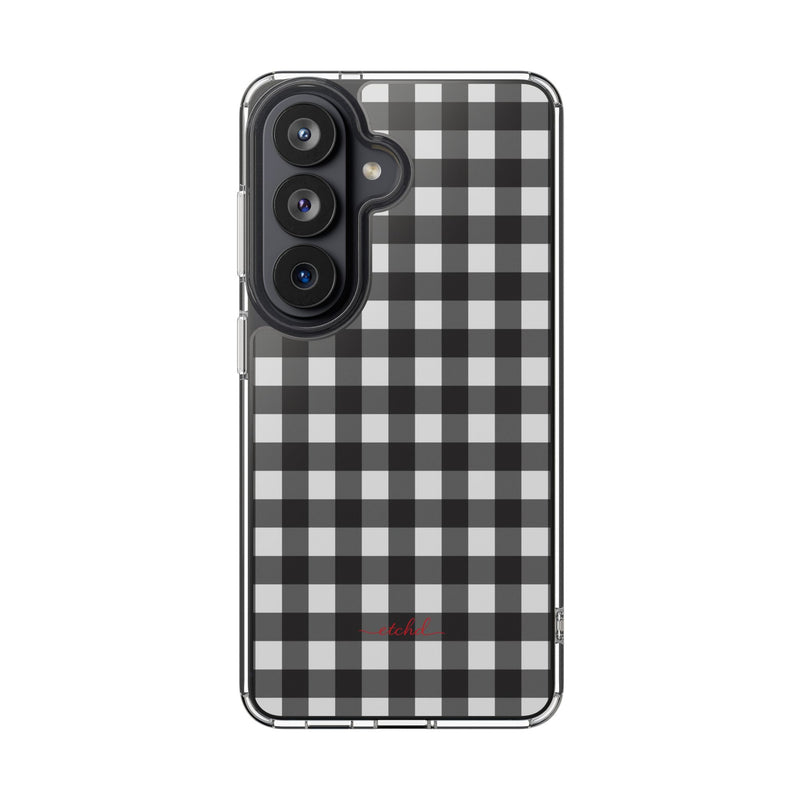 Black & White Gingham Clear Phone Case-zoom-