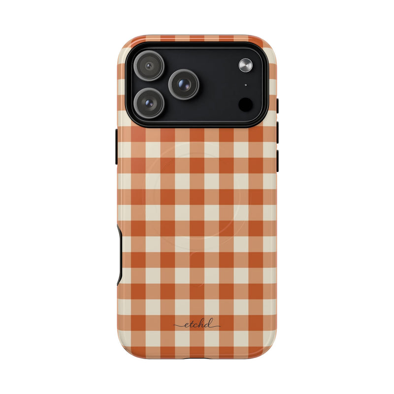 Terracotta & Cream Gingham Magnetic Phone Case by etchd, view 31