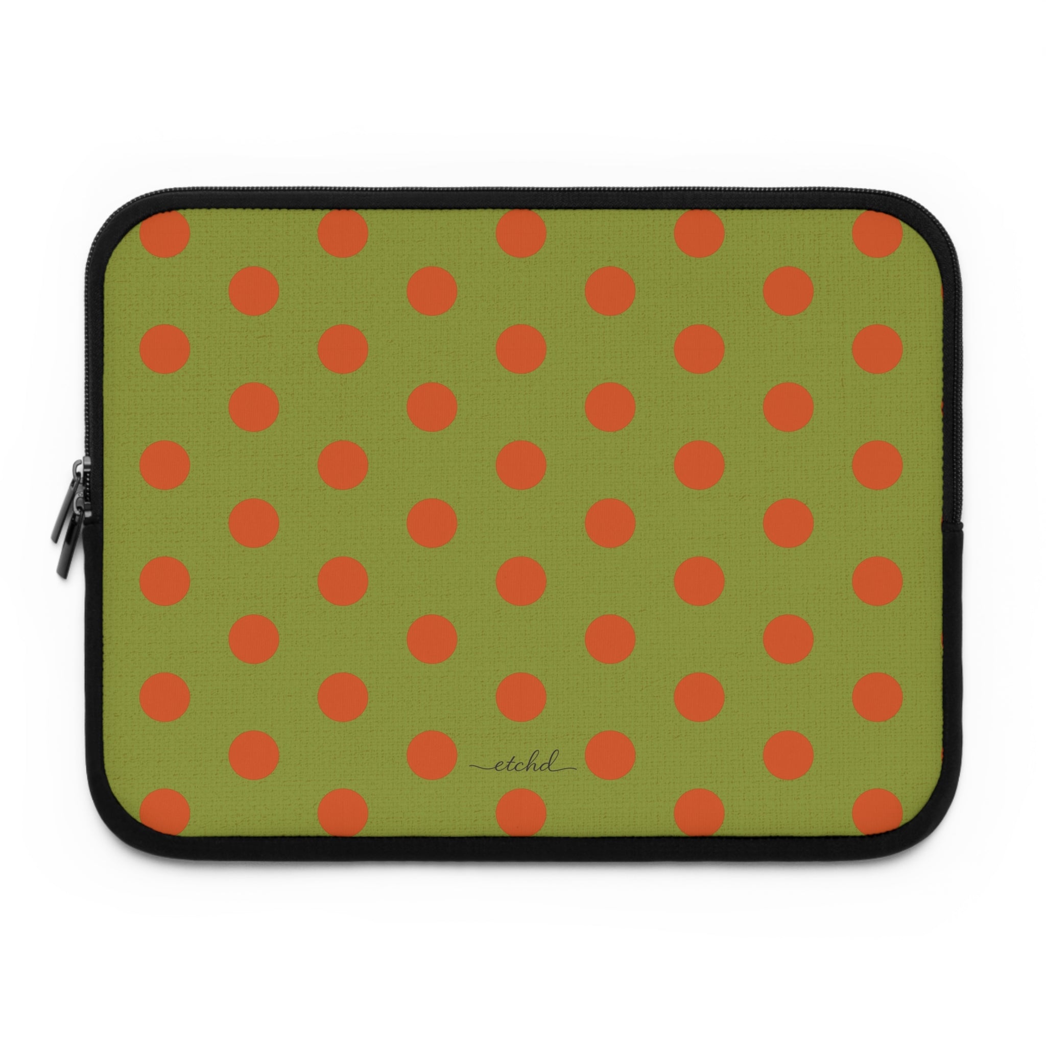Persimmon And Wasabi Polka Dot Laptop Sleeve by etchd