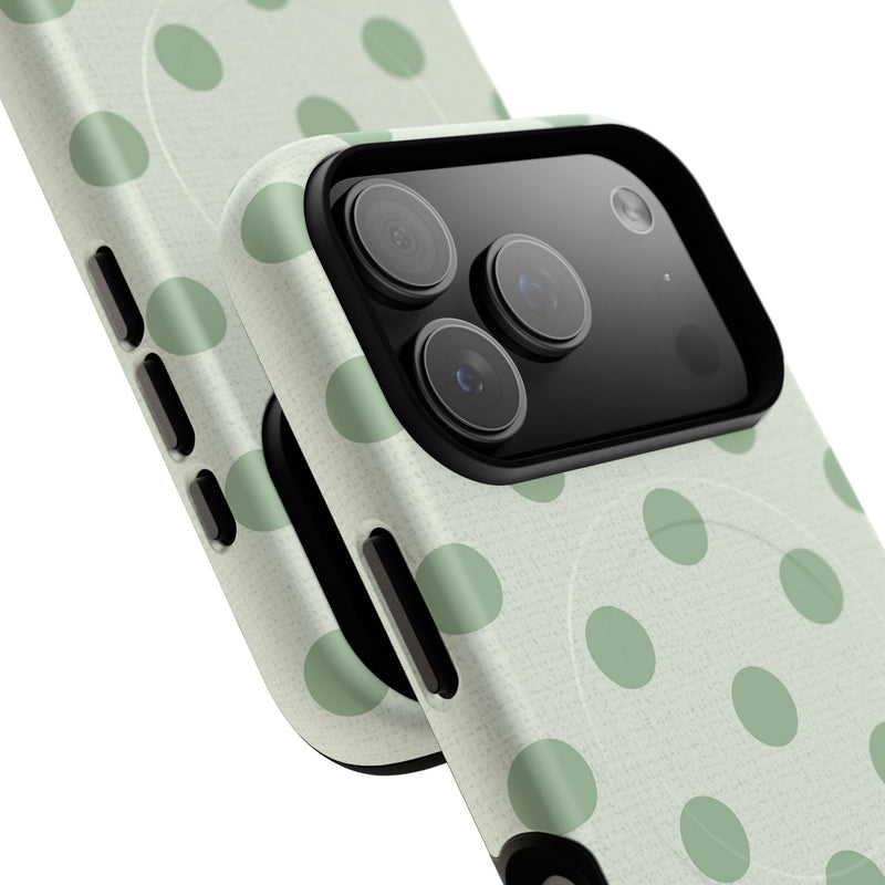 Sage & Cream Polka Dot Magnetic Phone Case by etchd, view 100