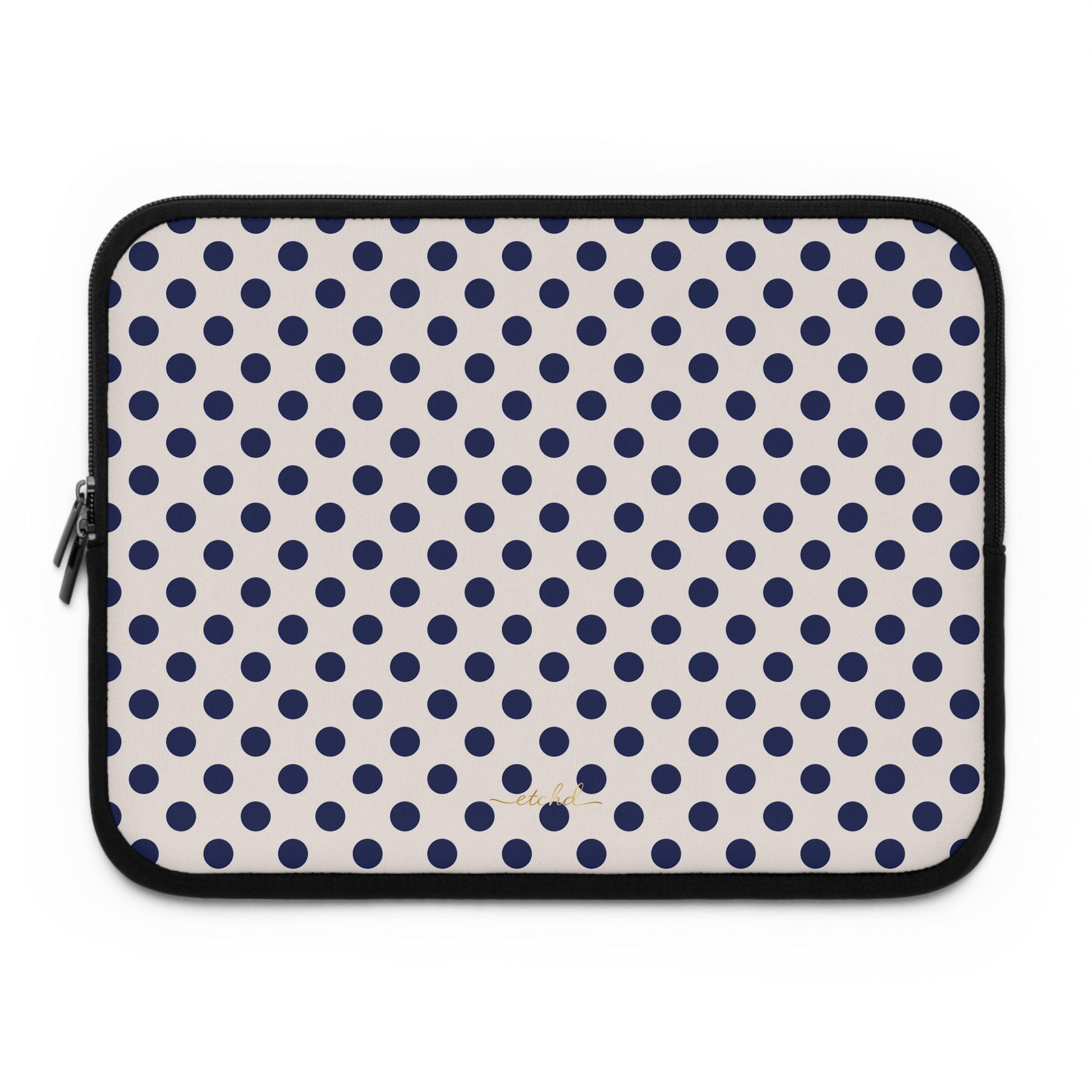 Navy & Cream Polka Dot Laptop Sleeve by etchd
