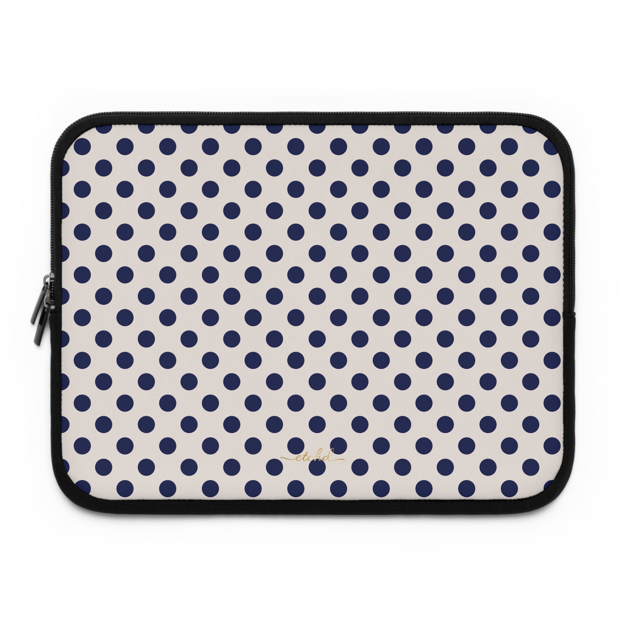 Navy & Cream Polka Dot Laptop Sleeve by etchd
