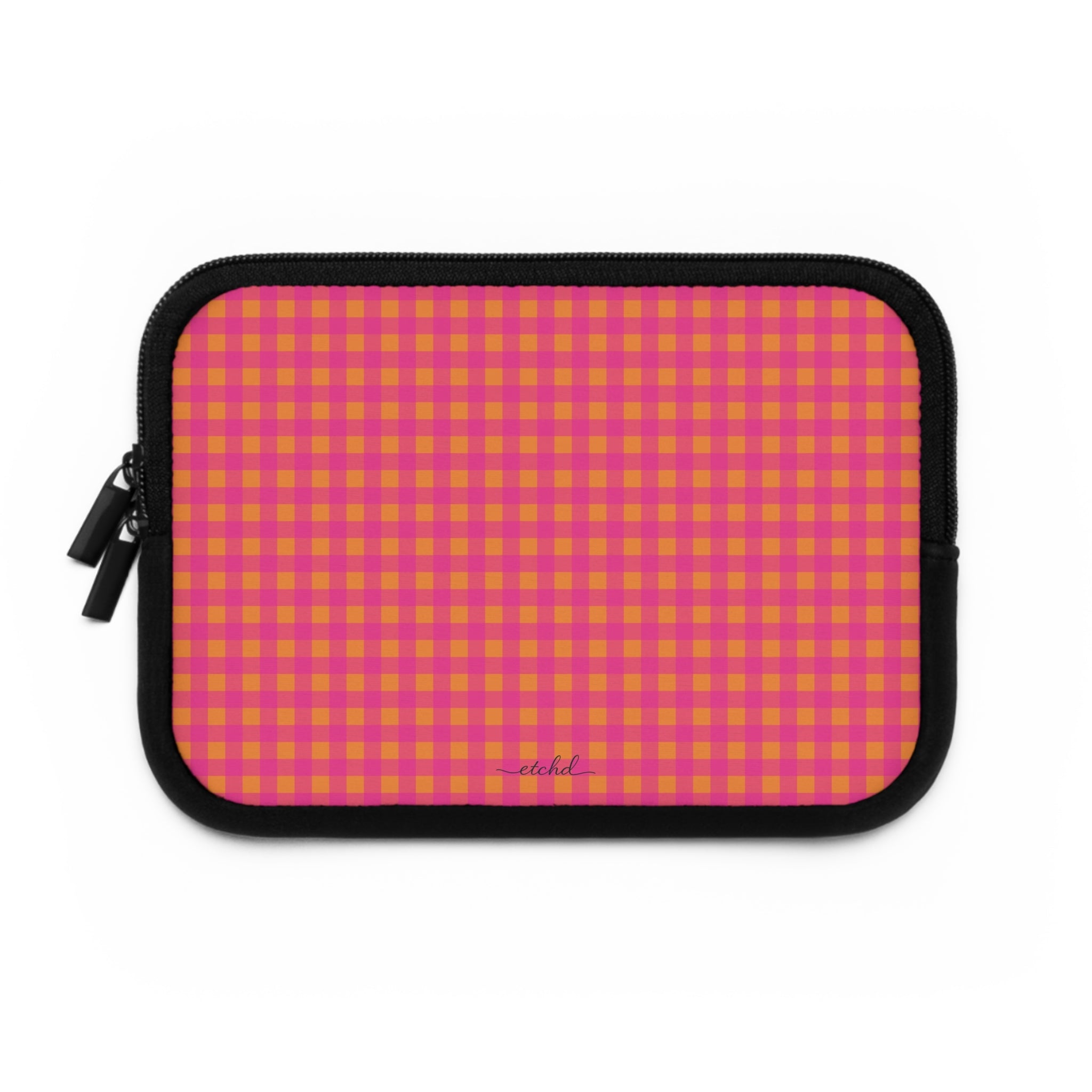 Pink & Orange Gingham Laptop Sleeve by etchd, view 2