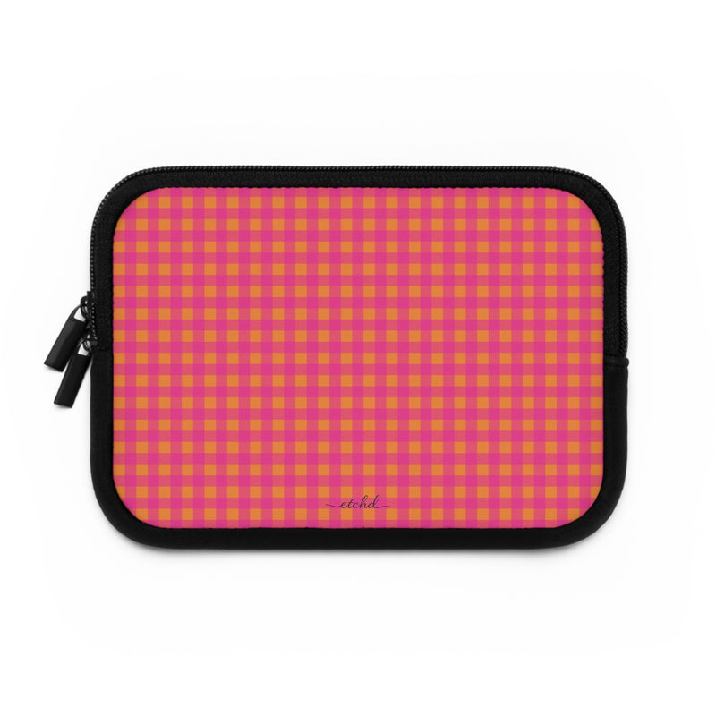 Pink & Orange Gingham Laptop Sleeve by etchd, view 2