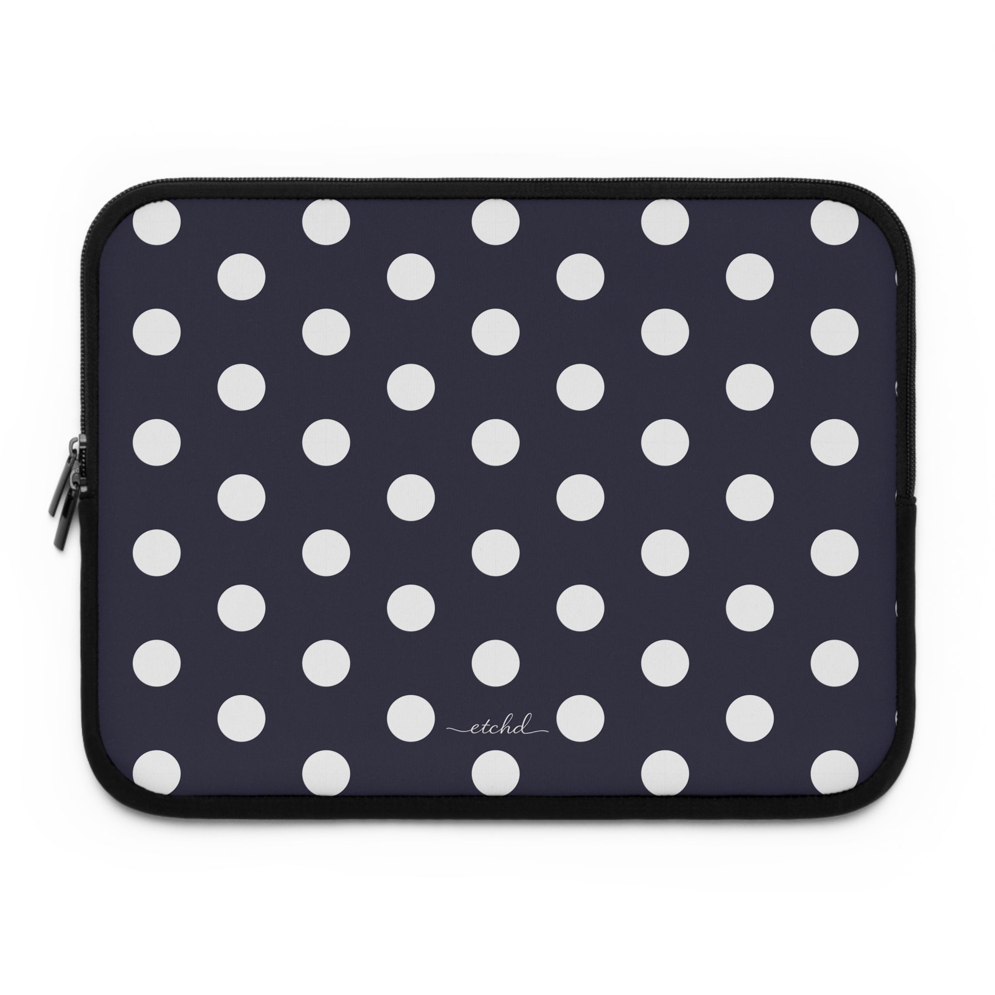 White And Navy Polka Dot Laptop Sleeve by etchd