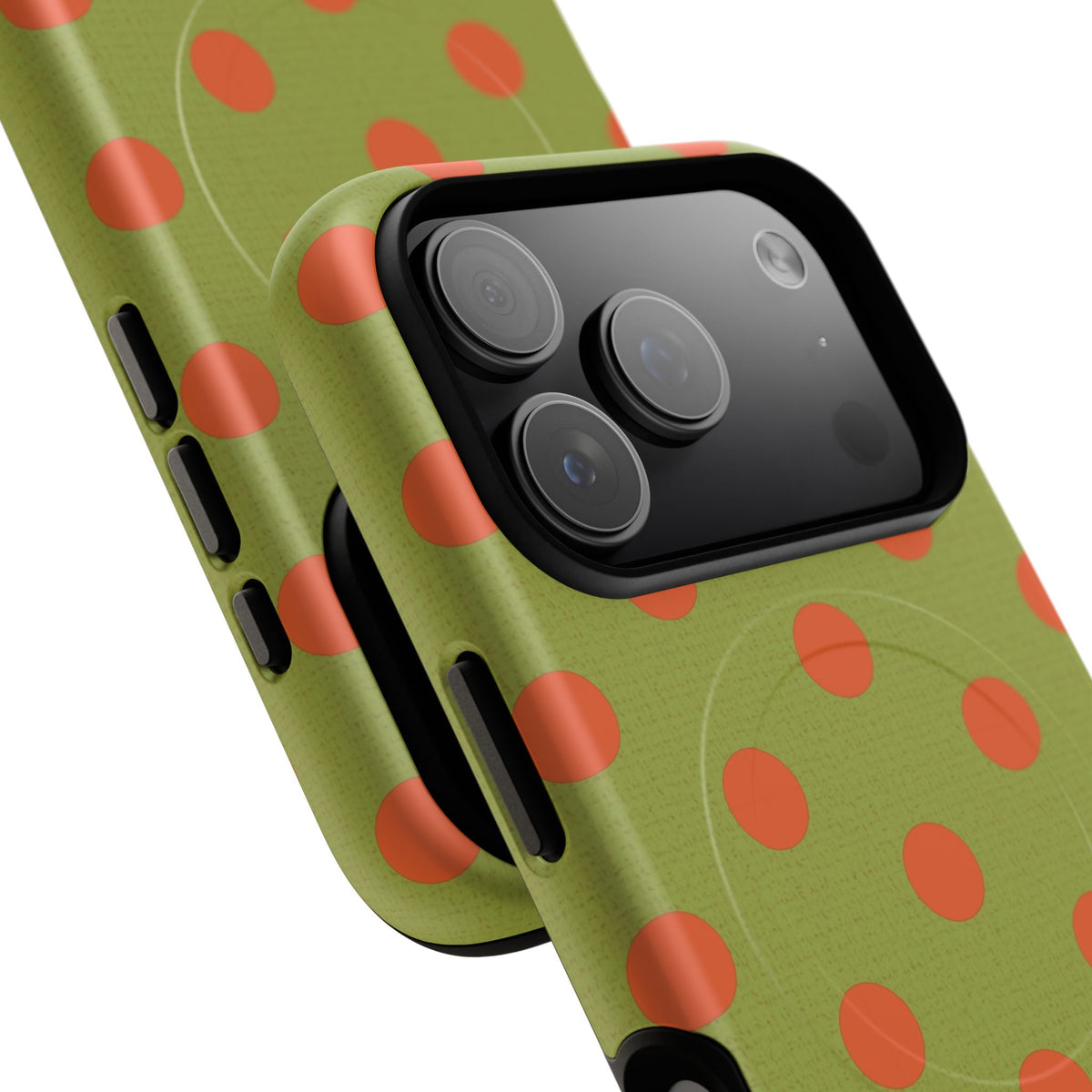 Persimmon & Wasabi Polka Dot Magnetic Phone Case by etchd, view 100