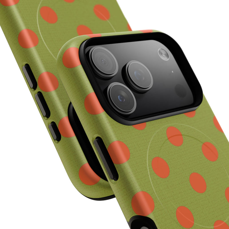 Persimmon & Wasabi Polka Dot Magnetic Phone Case by etchd, view 100