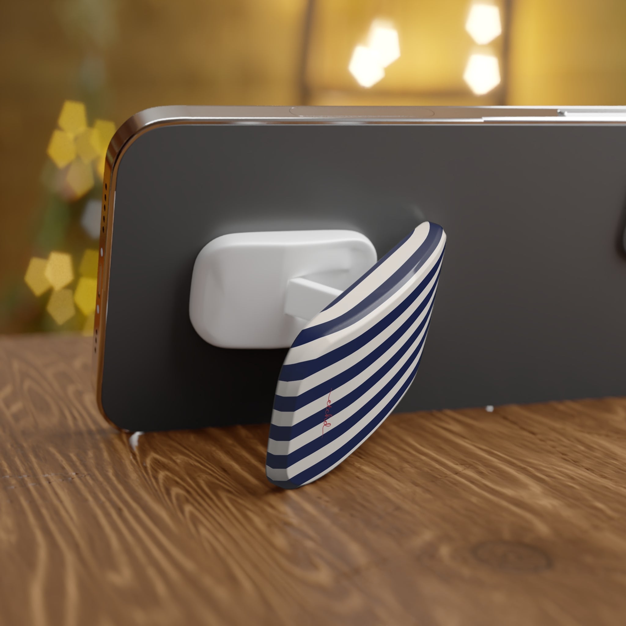 Navy & Cream Striped Click-On Phone Grip by etchd, view 4
