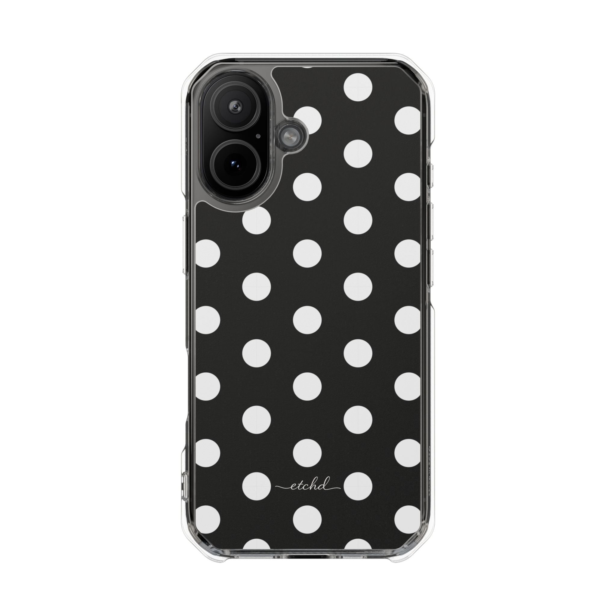 White & Black Polka Dot Clear Magnetic Phone Case by etchd, view 13