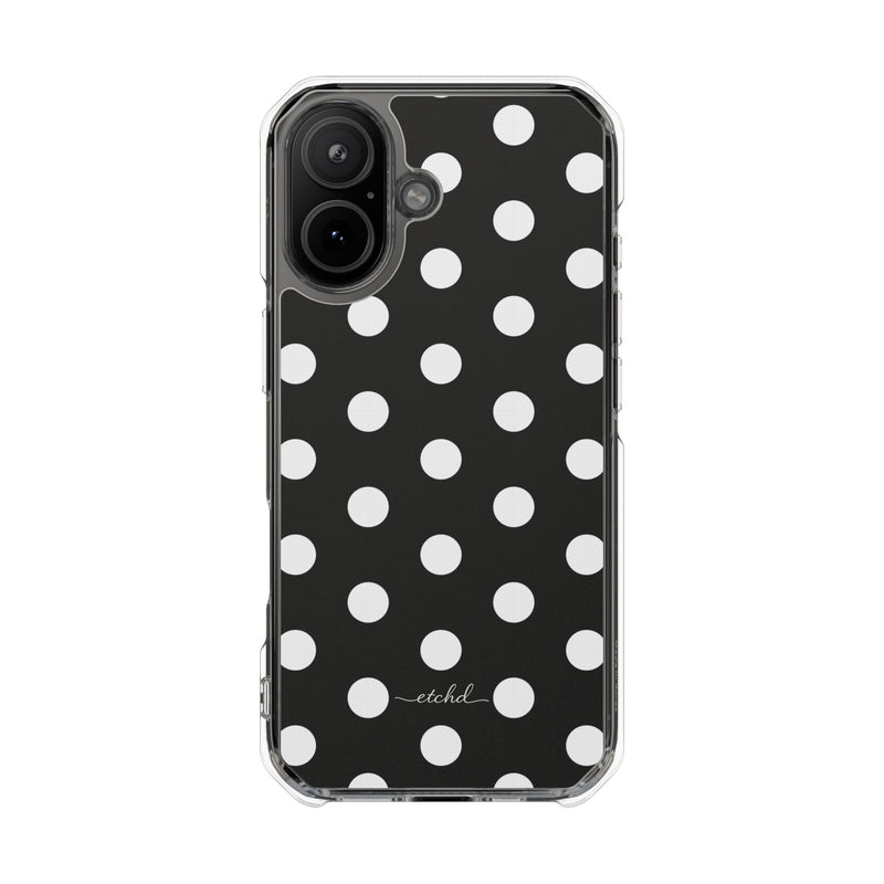 White & Black Polka Dot Clear Magnetic Phone Case by etchd, view 13