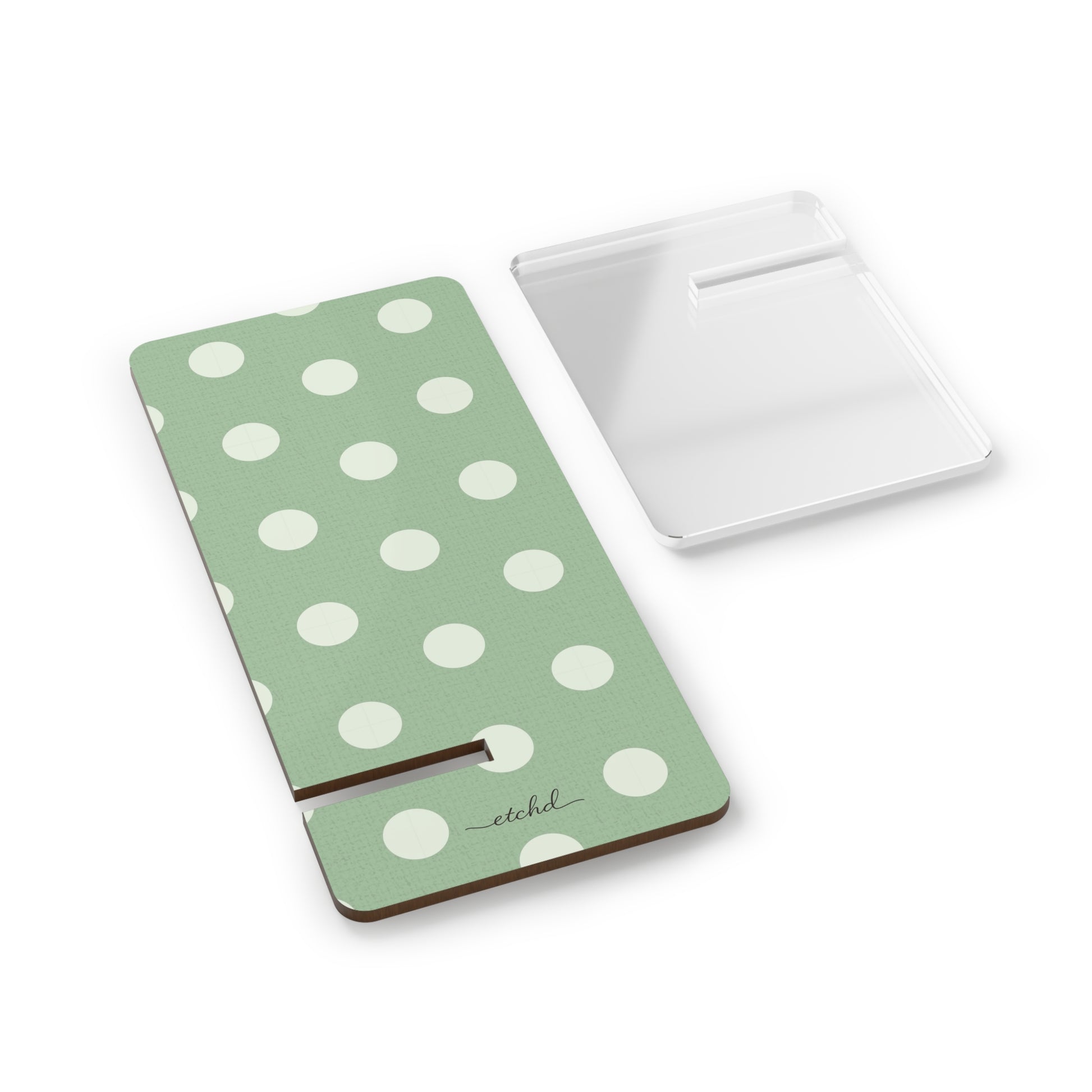 Cream & Sage Polka Dot Phone Stand by etchd, view 2